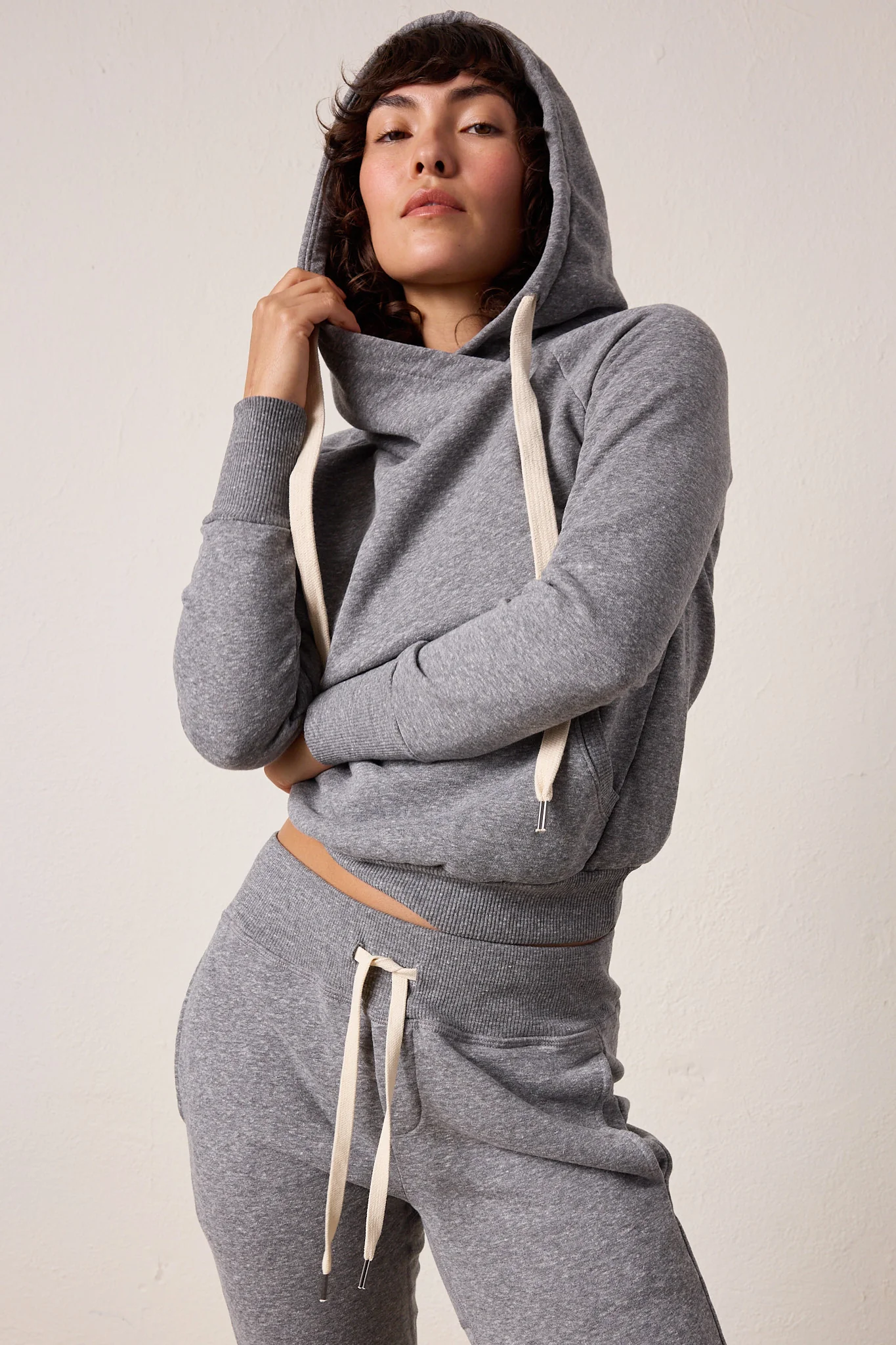 NSF Lisse Fitted Melange Terry Hoodie - Charcoal Heather Gray - Renuaun