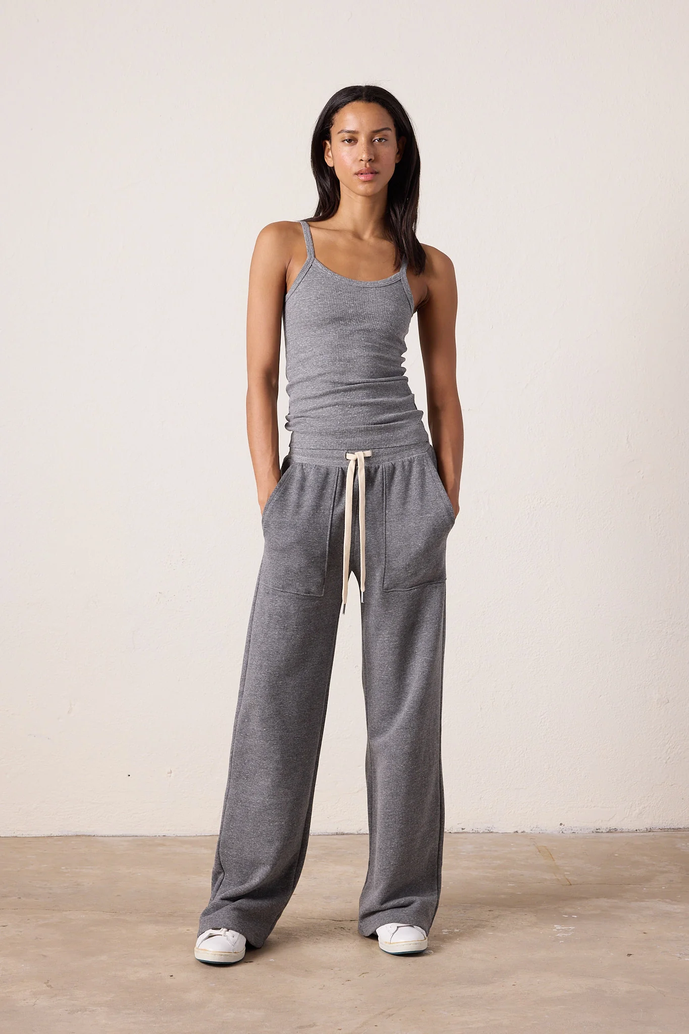 NSF Franky Wide Leg Melange Terry Sweatpant - Charcoal Heather Gray - Renuaun