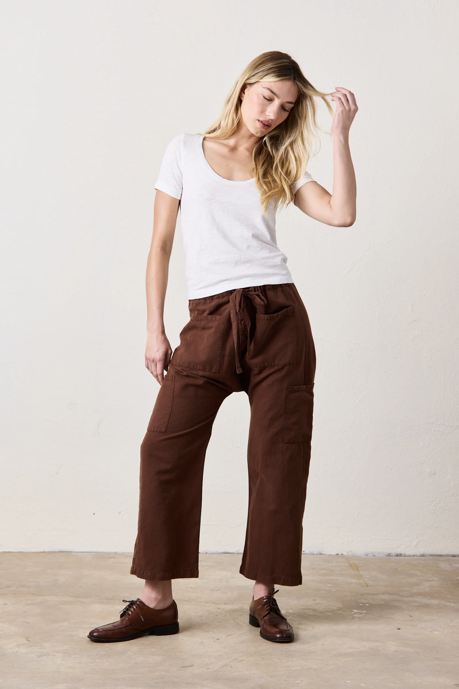 NSF Carlson Linen Cotton Tie Pant - Brindle - Renuaun