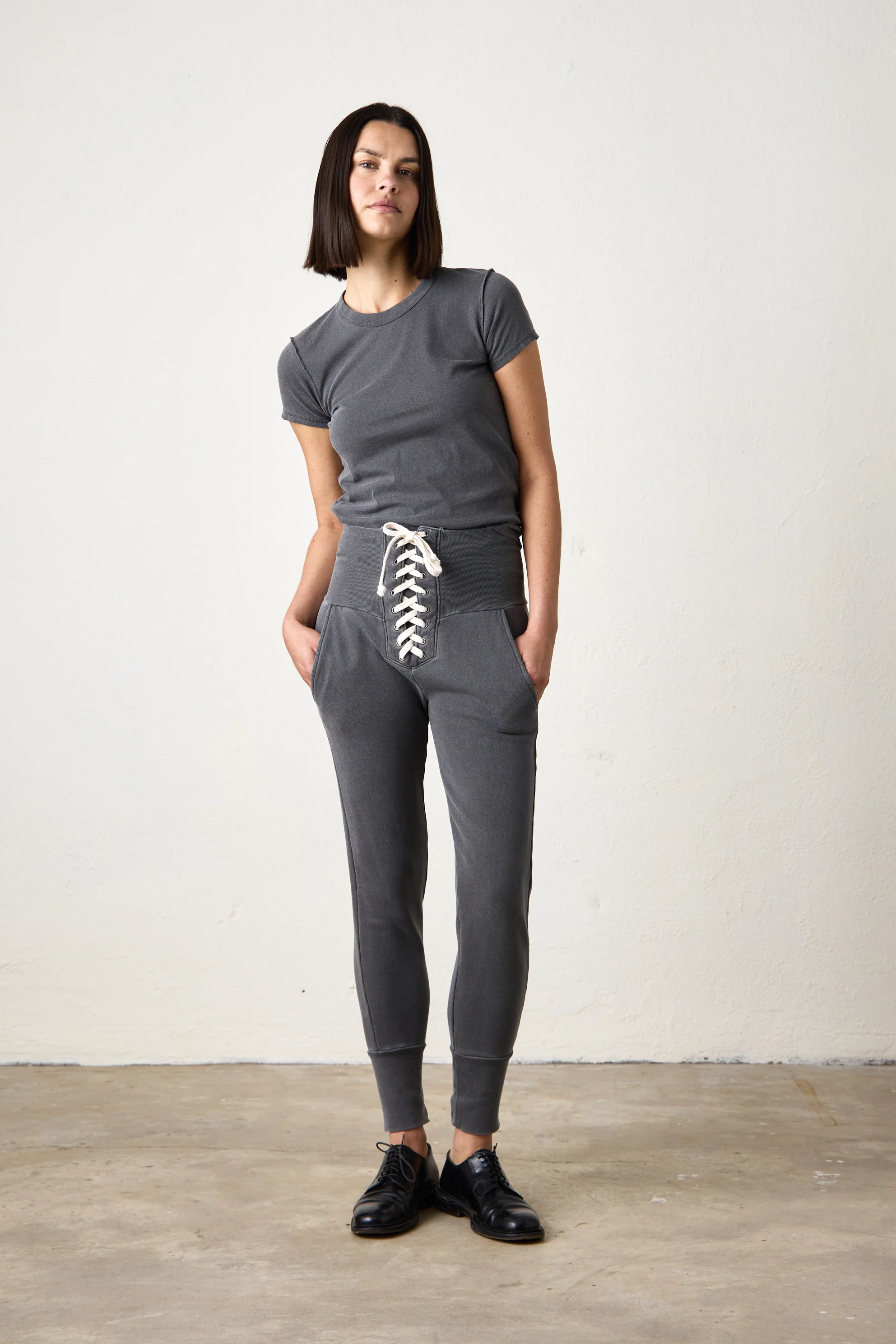 NSF Maren Corset Loop Terry Sweatpant - Faded Black - Renuaun