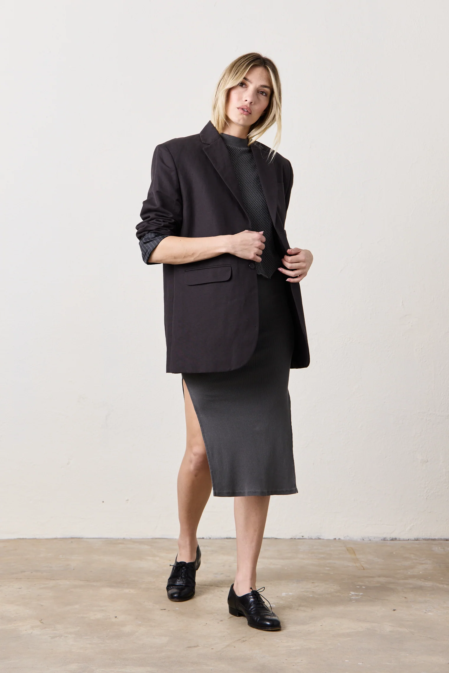 NSF Lawrence Oversize Linen Cotton Blazer - Faded Black - Renuaun