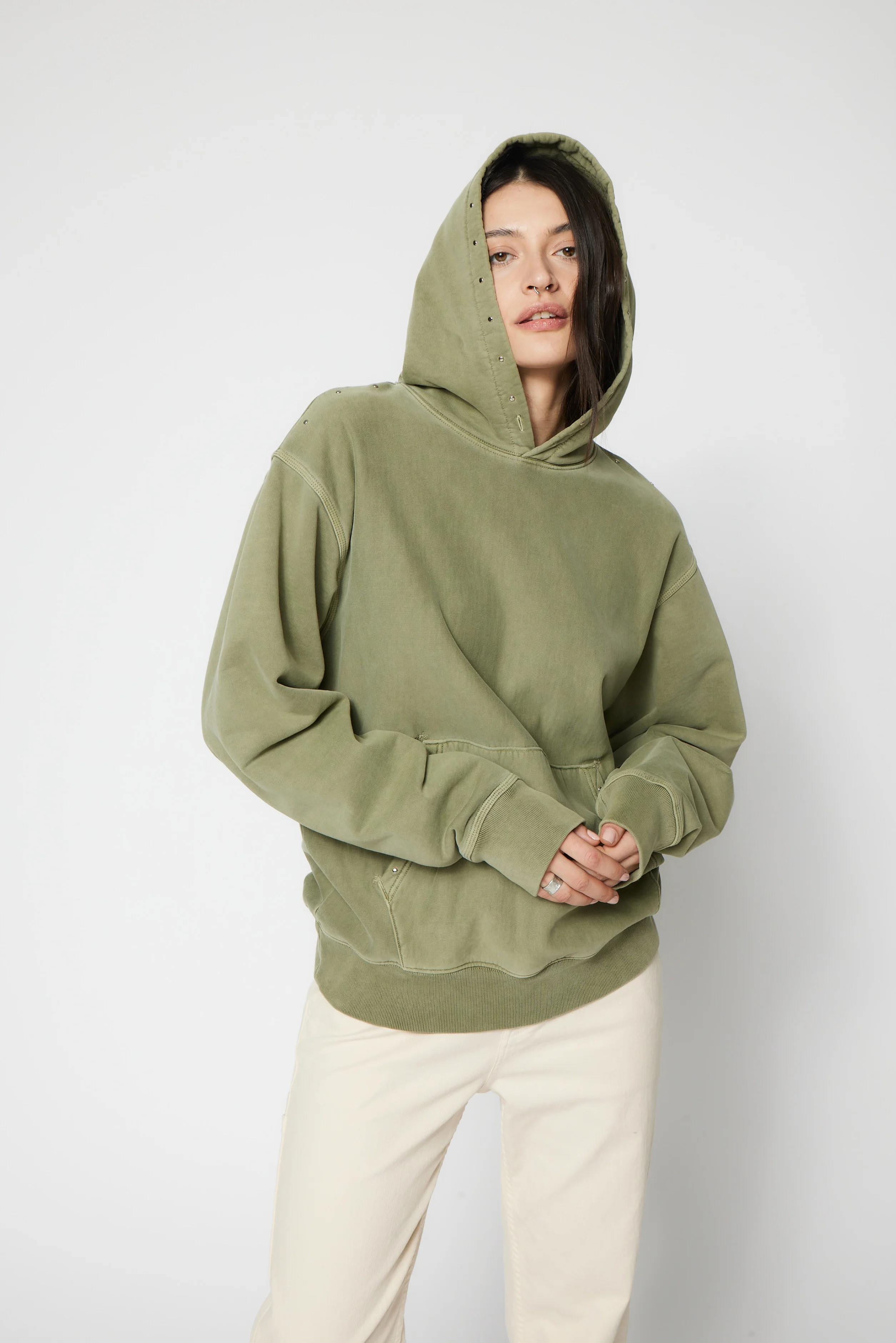 NSF SRPLS Studded and Repaired Hoodie - Pigment Sage - Renuaun