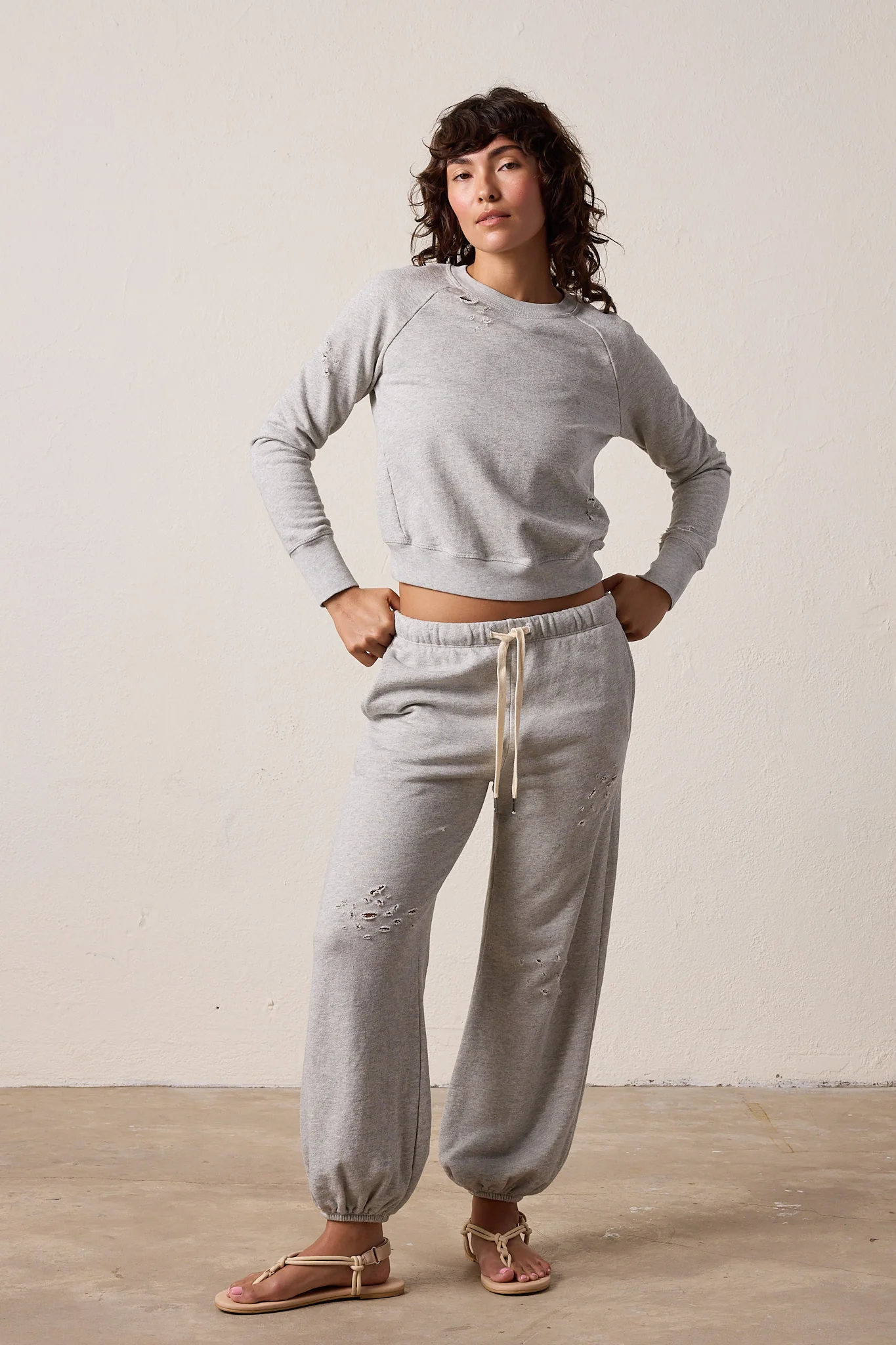 NSF Saguro Chic Torn Vintage Terry Sweatshirt - Heather Gray - Renuaun