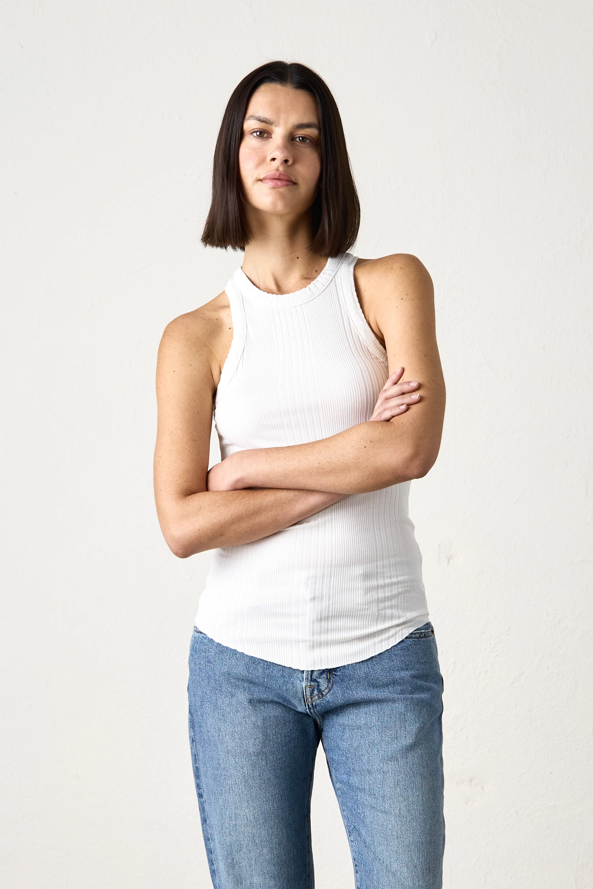 ALEXA FITTED VARIEGATED RIB TANK / SOFT WHITE - Renuaun