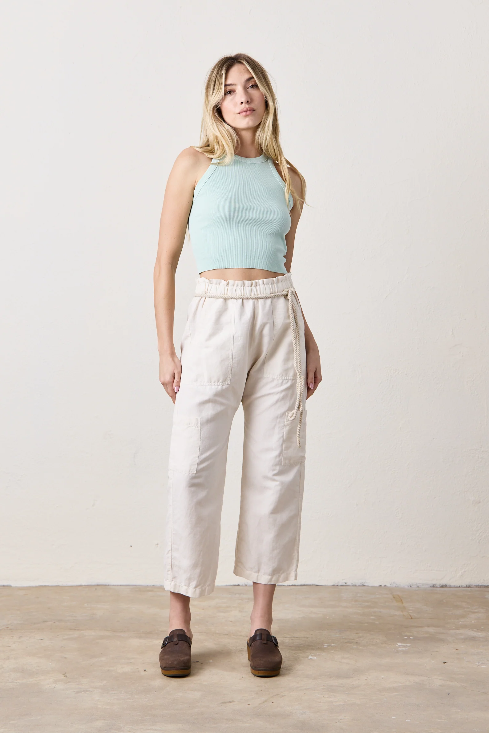 NSF Shailey Paperbag Waist Linen Cotton Pant - Ivory - Renuaun