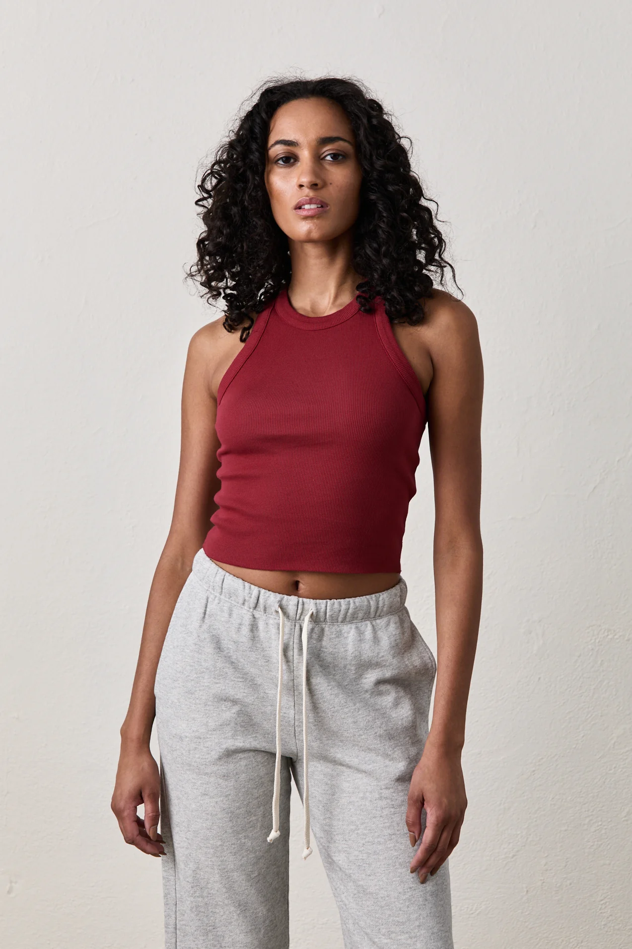 NSF Amaya Fitted Crop Rib Tank - Deep Red - Renuaun