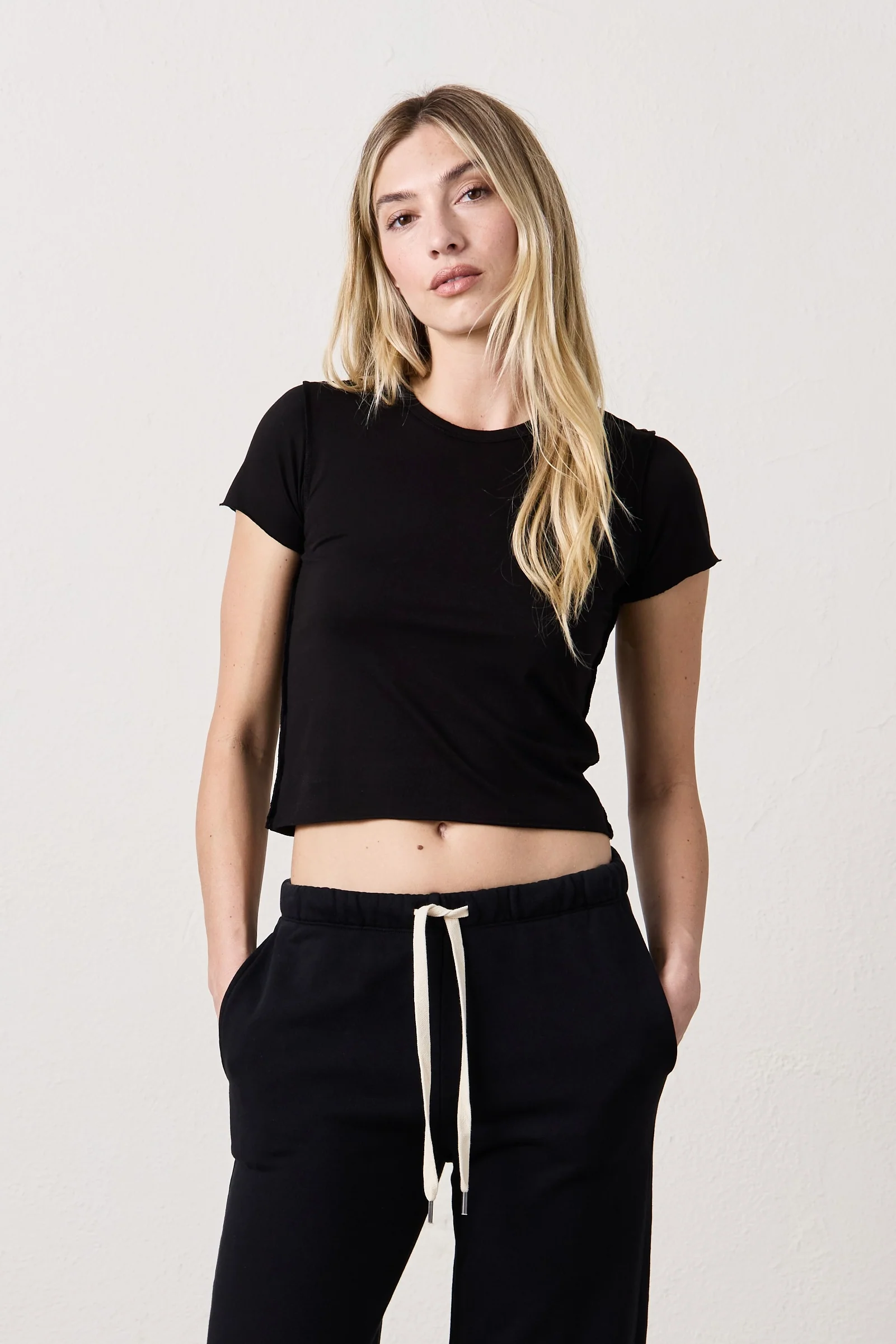 NSF Tara Lux Jersey Mni Crew Tee - Black - Renuaun