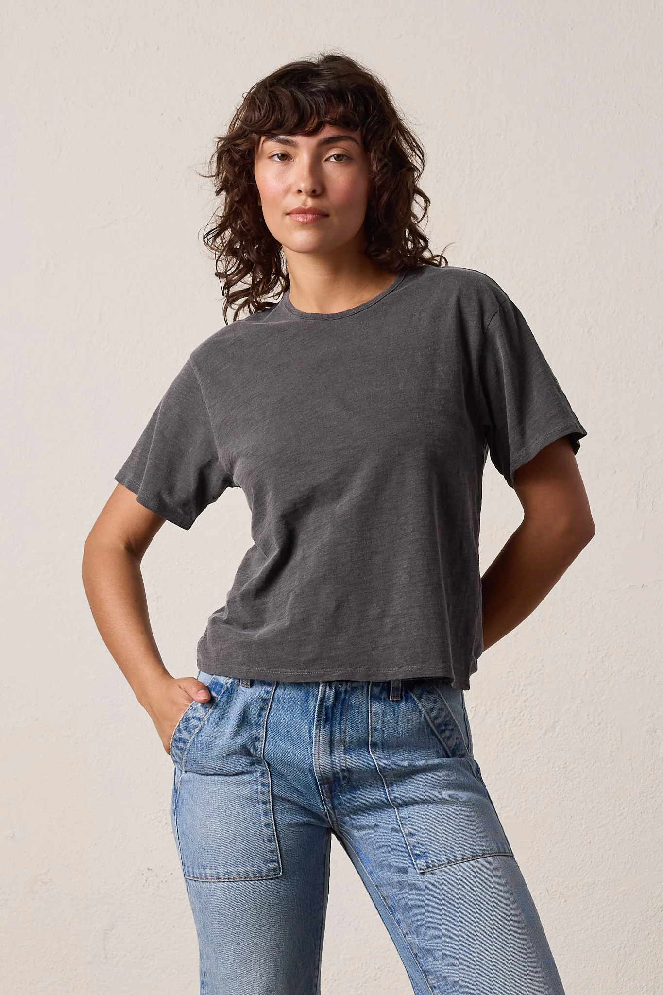 NSF Harper Boxy Slub Jersey Tee - Faded Black - Renuaun