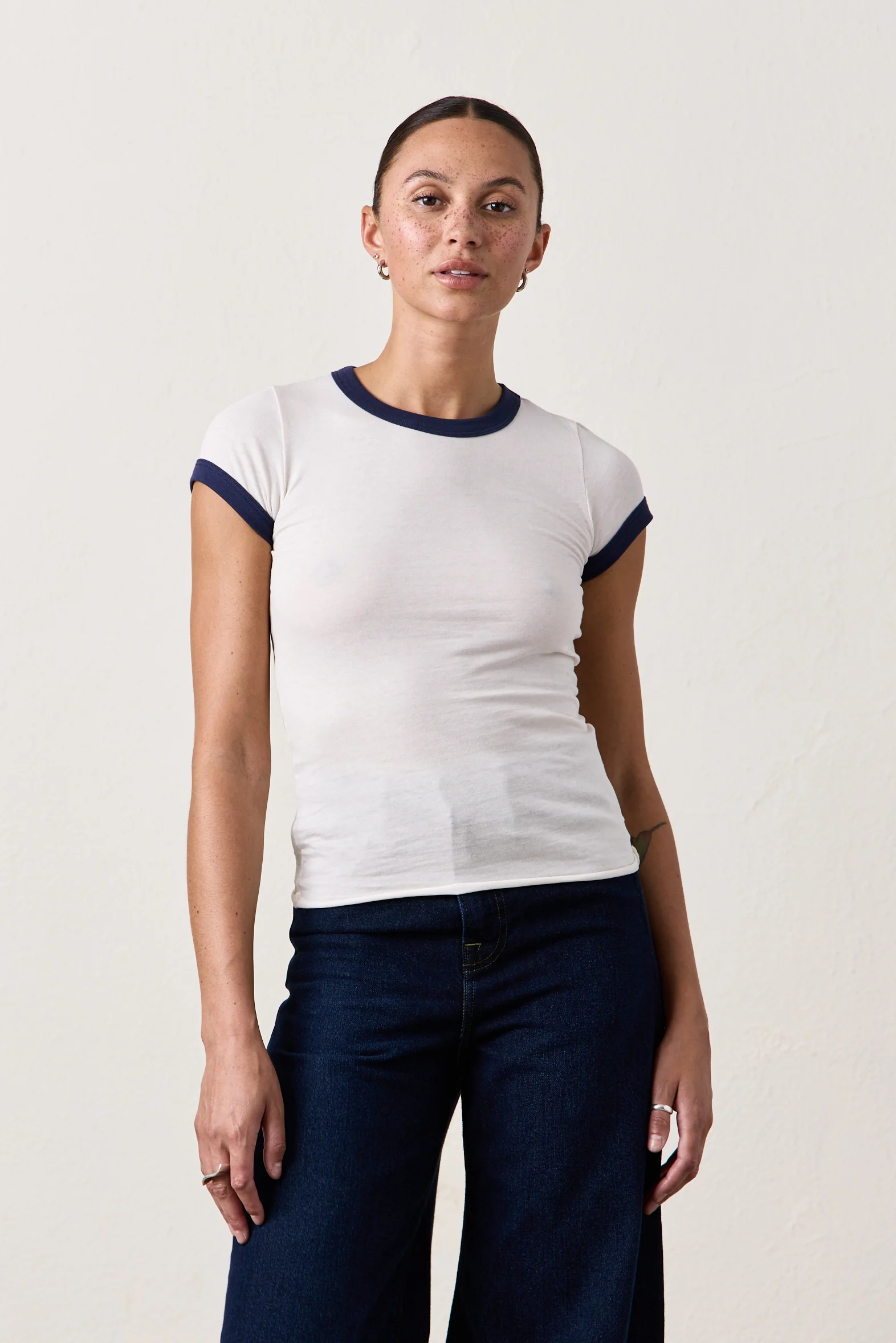 BODHI FINE JERSEY RINGER BABY TEE / IVORY/NAVY - Renuaun