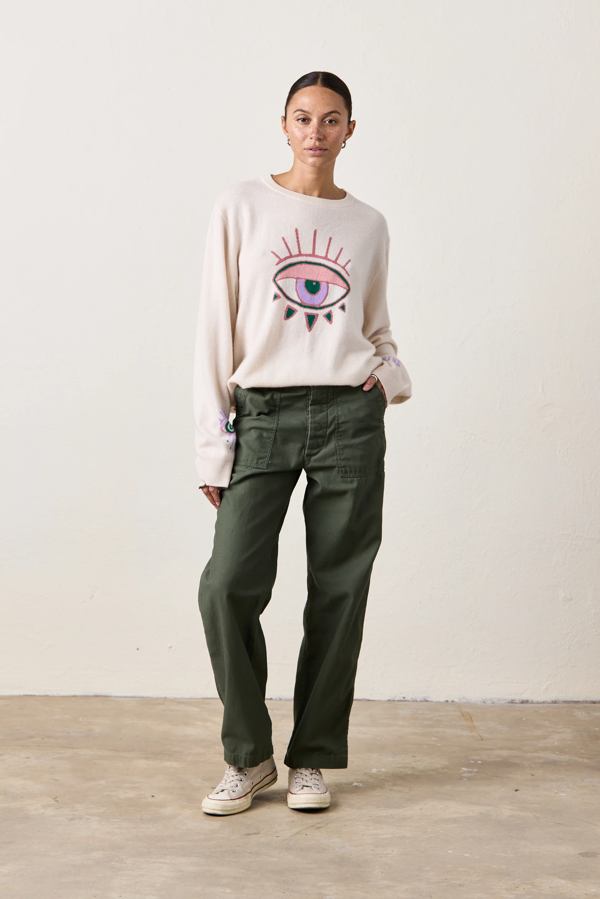 NSF X Jacquie Aiche - Big Eye Cashmere Crew - Feather - Renuaun