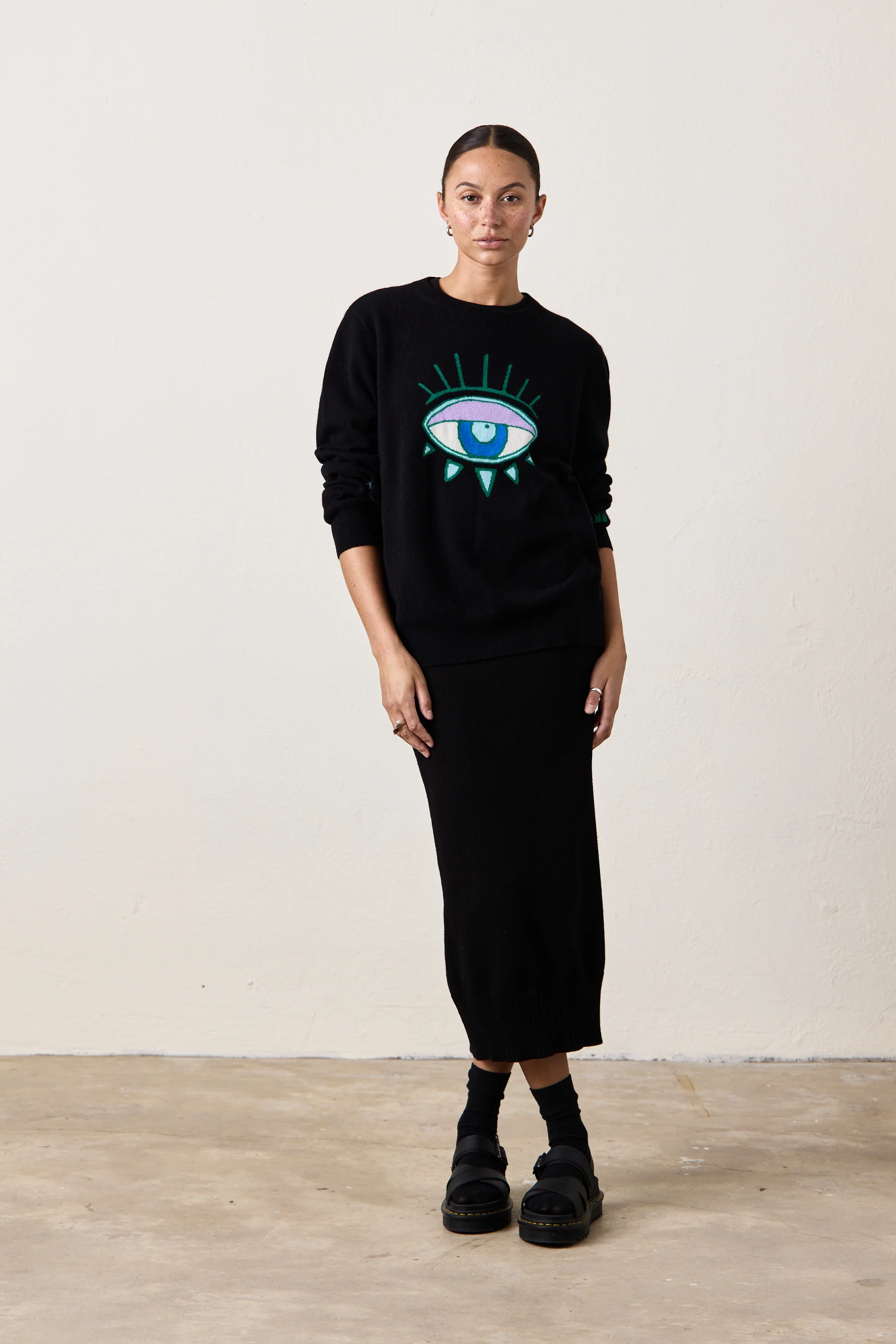 NSF X Jacquie Aiche - Big Eye Cashmere Crew - Black - Renuaun