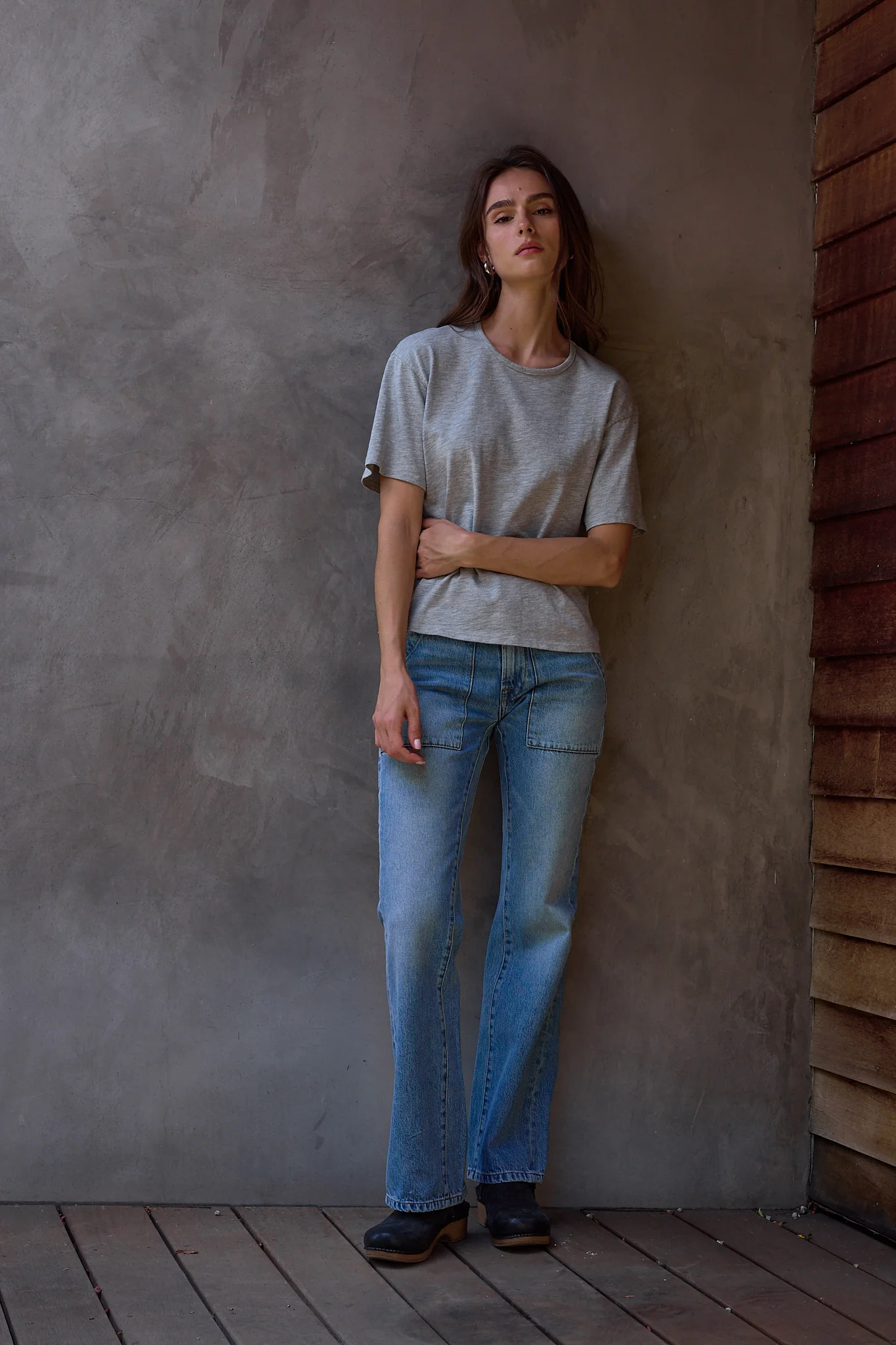 NSF Harper Boxy Vintage Jersey Tee - Heather Gray - Renuaun