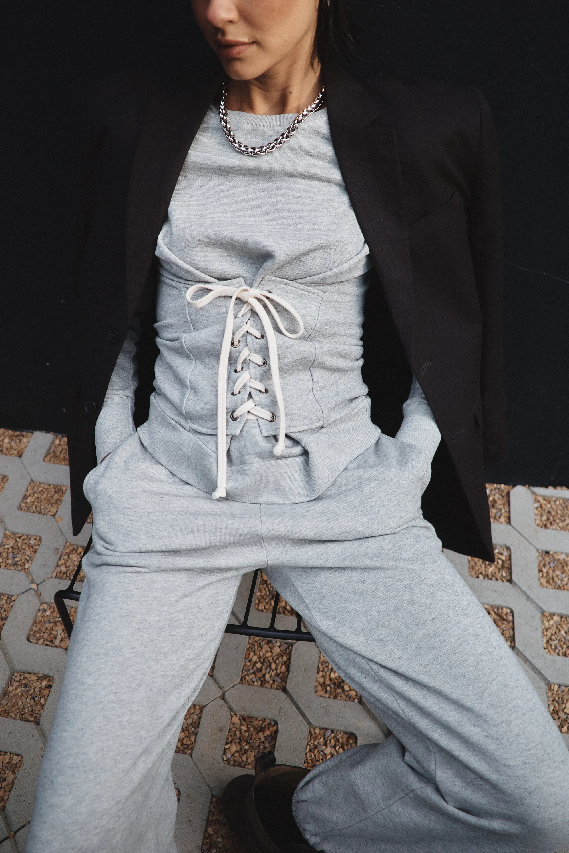 NSF Elio Corset Vintage Terry Crew - Heather Gray - Renuaun