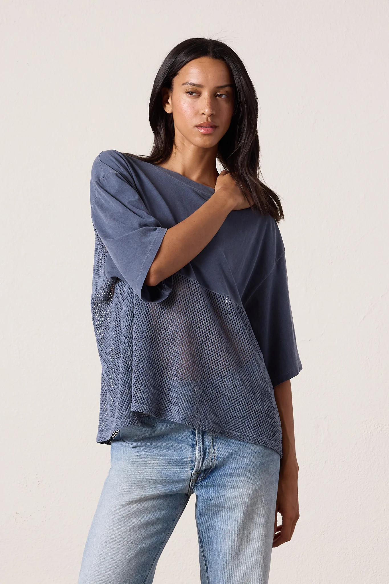 NSF Ryan Oversized Mesh Jersey Tee - Faded Neo Blue - Renuaun