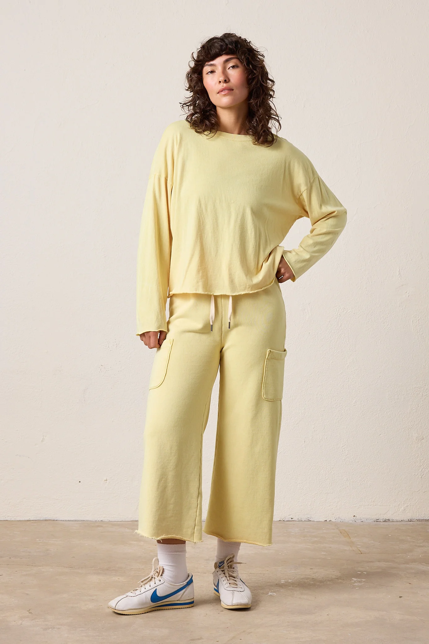 NSF Lennon Boxy Fit Fine Jersey Tee - Lemon Perl - Renuaun