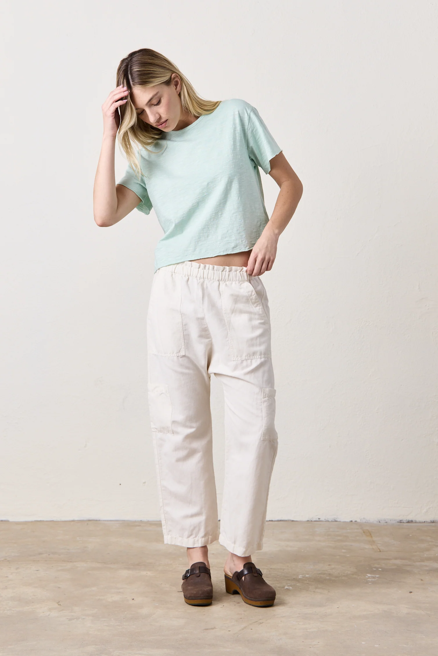 NSF Shailey Paperbag Waist Linen Cotton Pant - Ivory - Renuaun