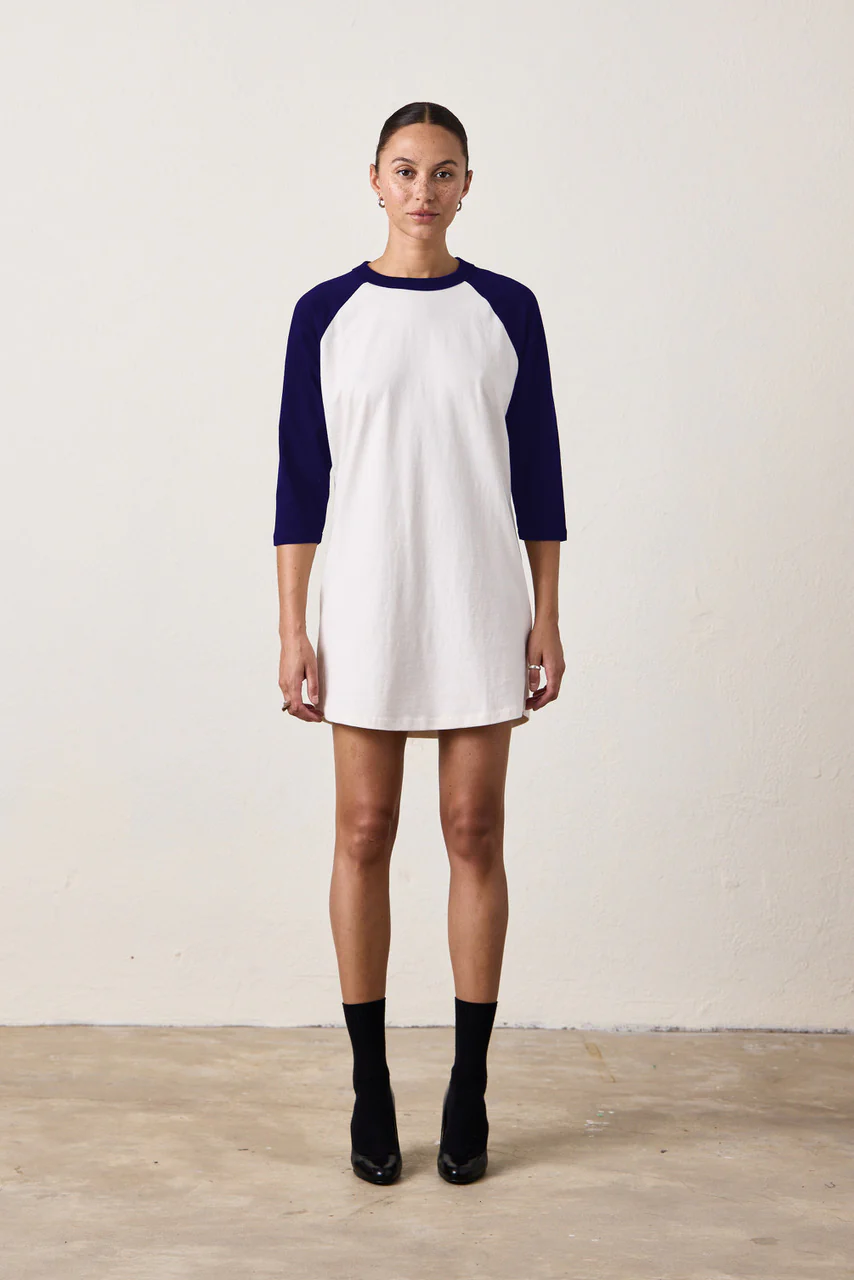 FRANKLIN BASEBALL JERSEY TEE DRESS / IVORY/NAVY - Renuaun