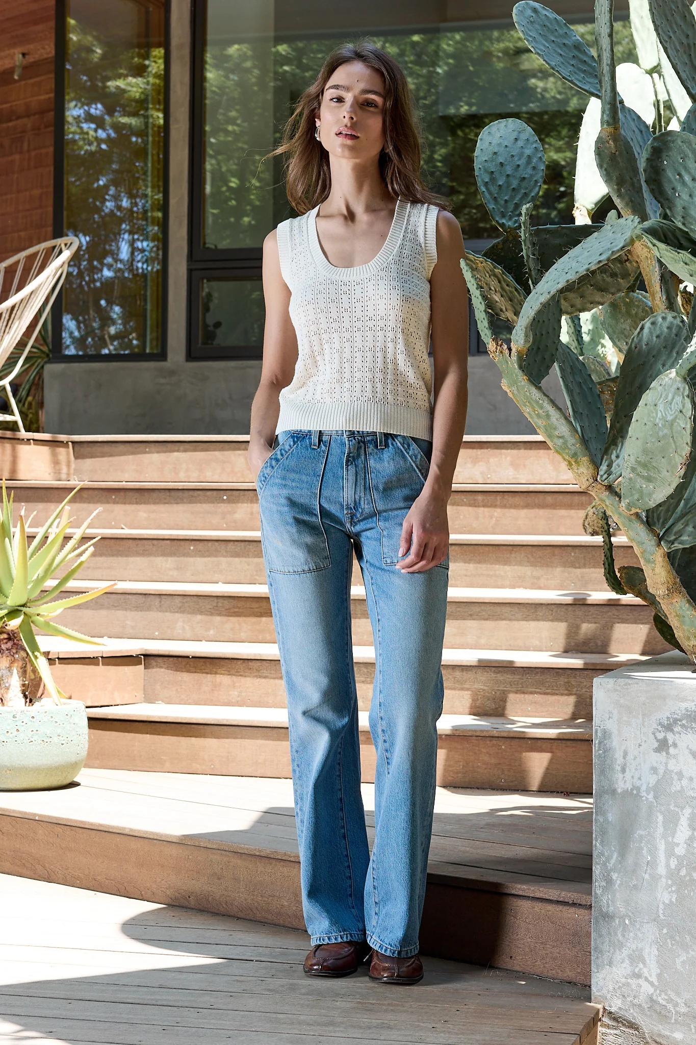 NSF Valeria Viscose Blend Crochet Tank Sweater - Chalk - Renuaun