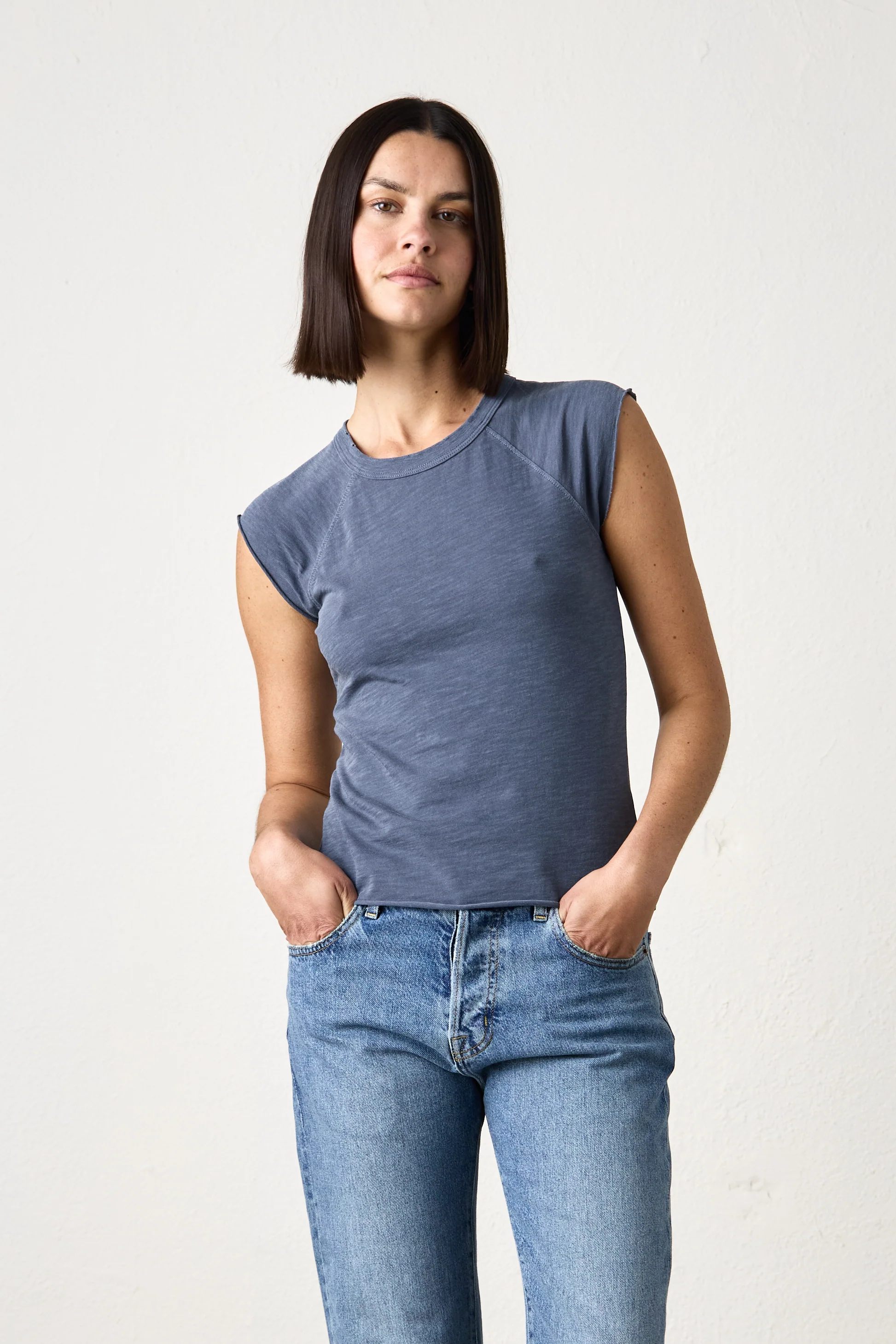 CHLOE FITTED SLUB JERSEY TEE / HEATHER INDIGO - Renuaun