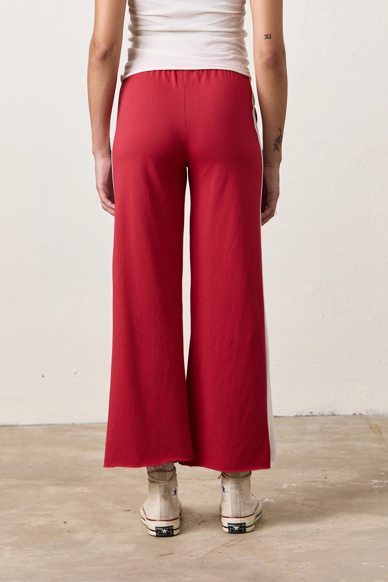 RILEY WIDE LEG JERSEY PANT / RED/IVORY - Renuaun