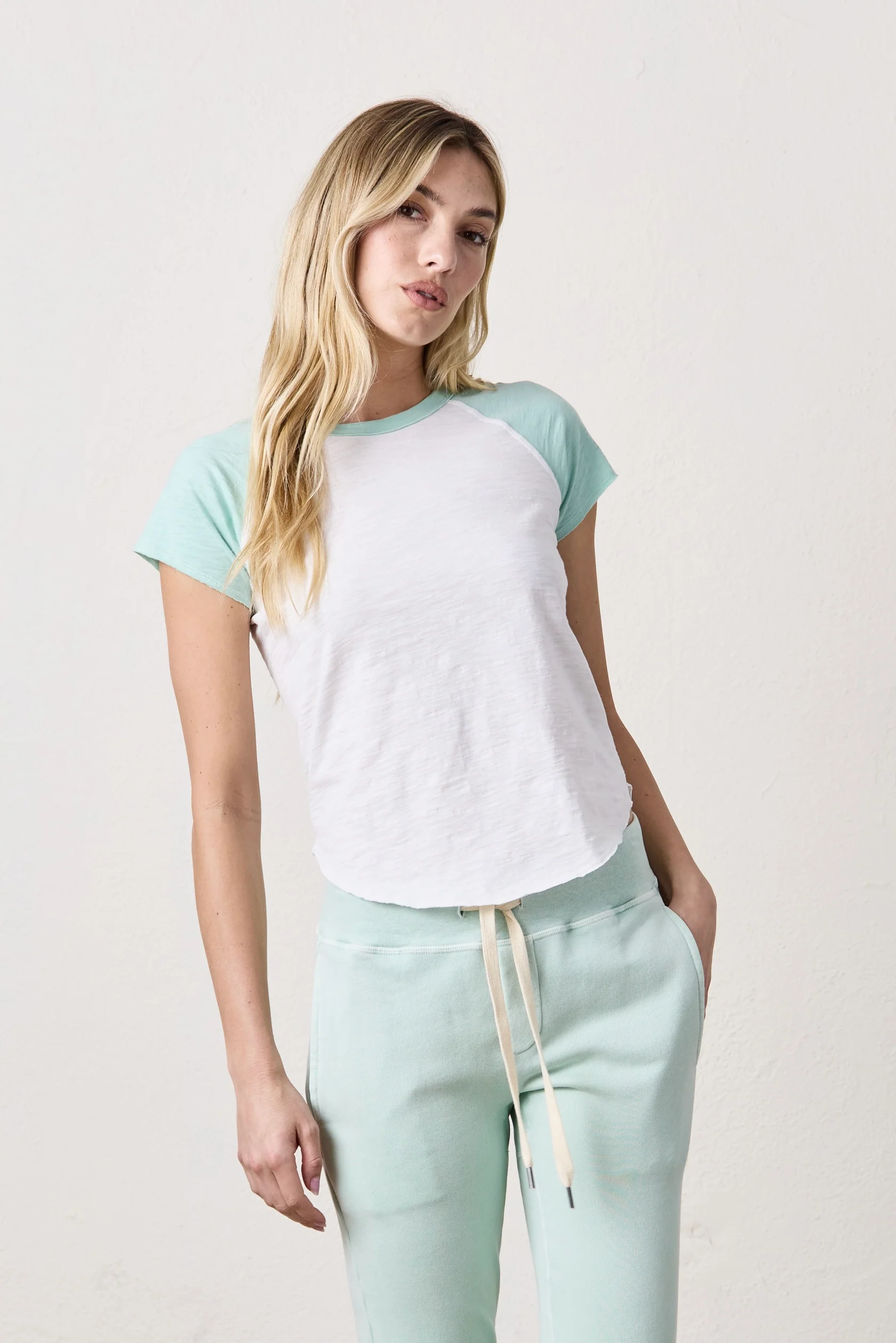 NSF Tommy Slub Jersey Raglan Tee - White/Mint - Renuaun