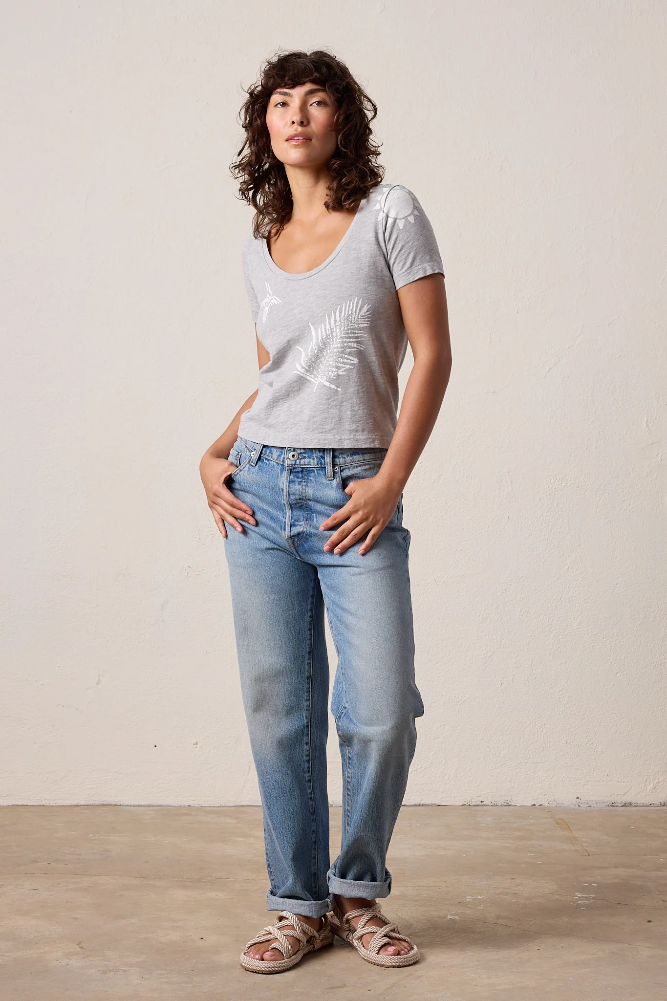 NSF Tally Slim Fit U Neck Vintage Jersey Surf City Tee - Heather Gray - Renuaun