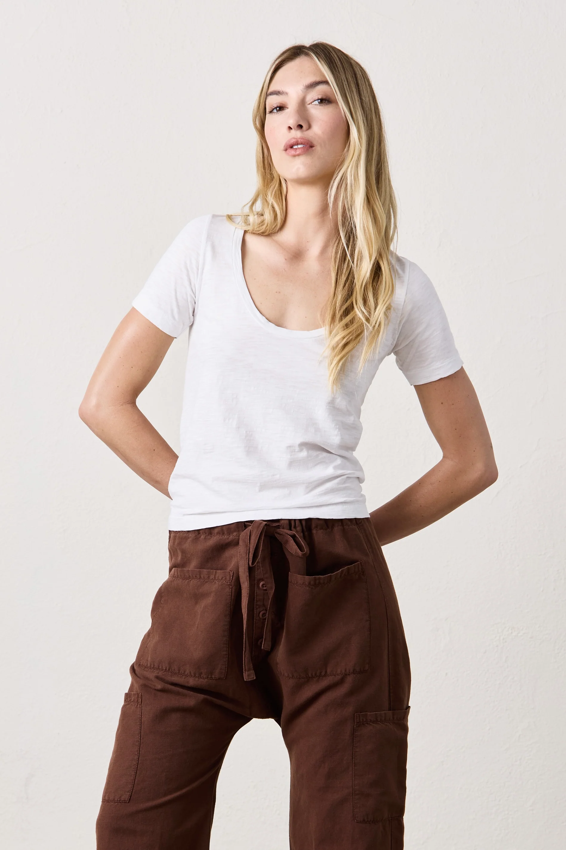 NSF Tally Slim Fit U Neck Slub Jersey Tee - White - Renuaun