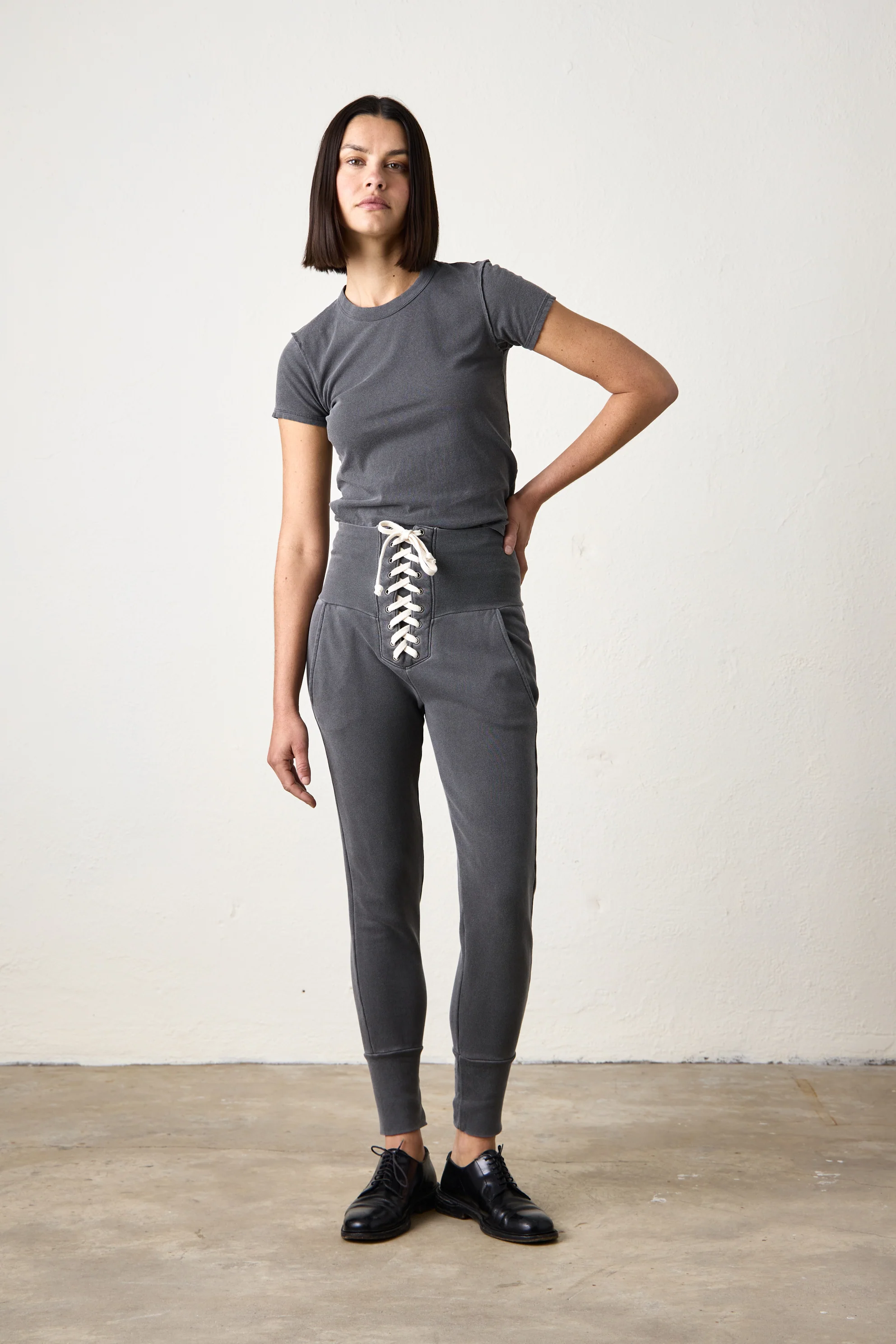 NSF Maren Corset Loop Terry Sweatpant - Faded Black - Renuaun