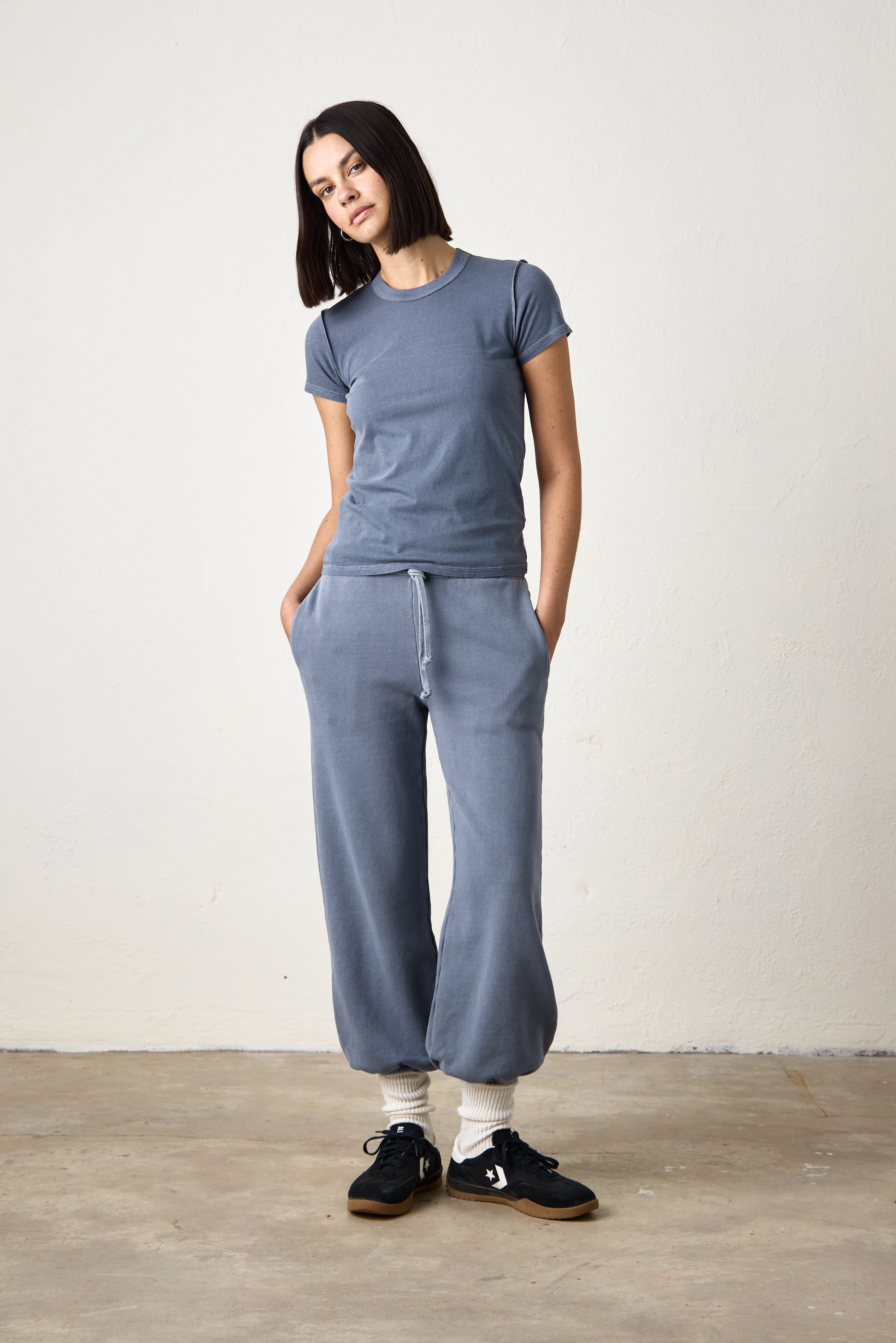 NSF Alessi Shrunken Fine Jersey Tee - Heather Indigo - Renuaun