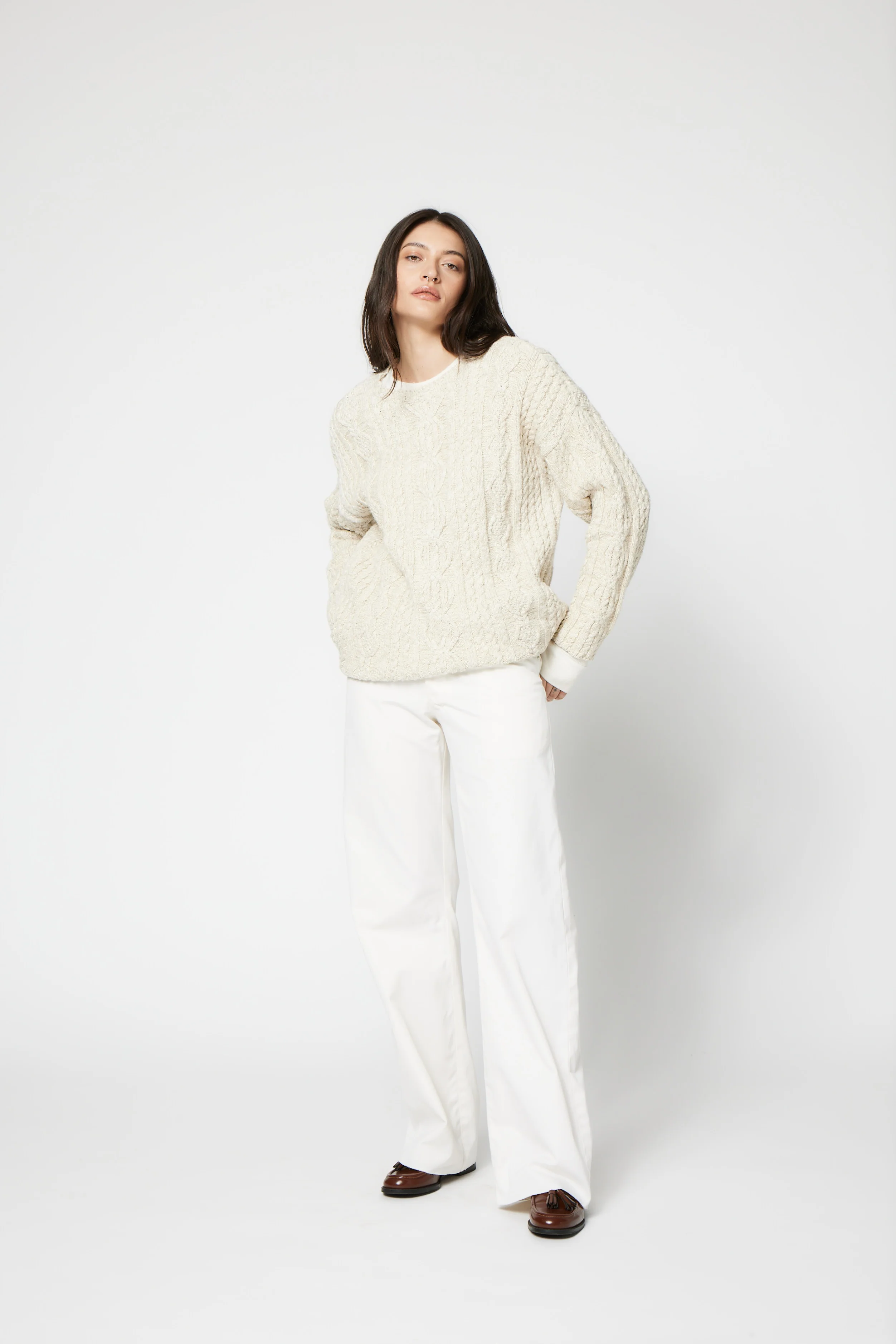 NSF SRPLS 90S ERA Cable Sweater - Oatmeal - Renuaun