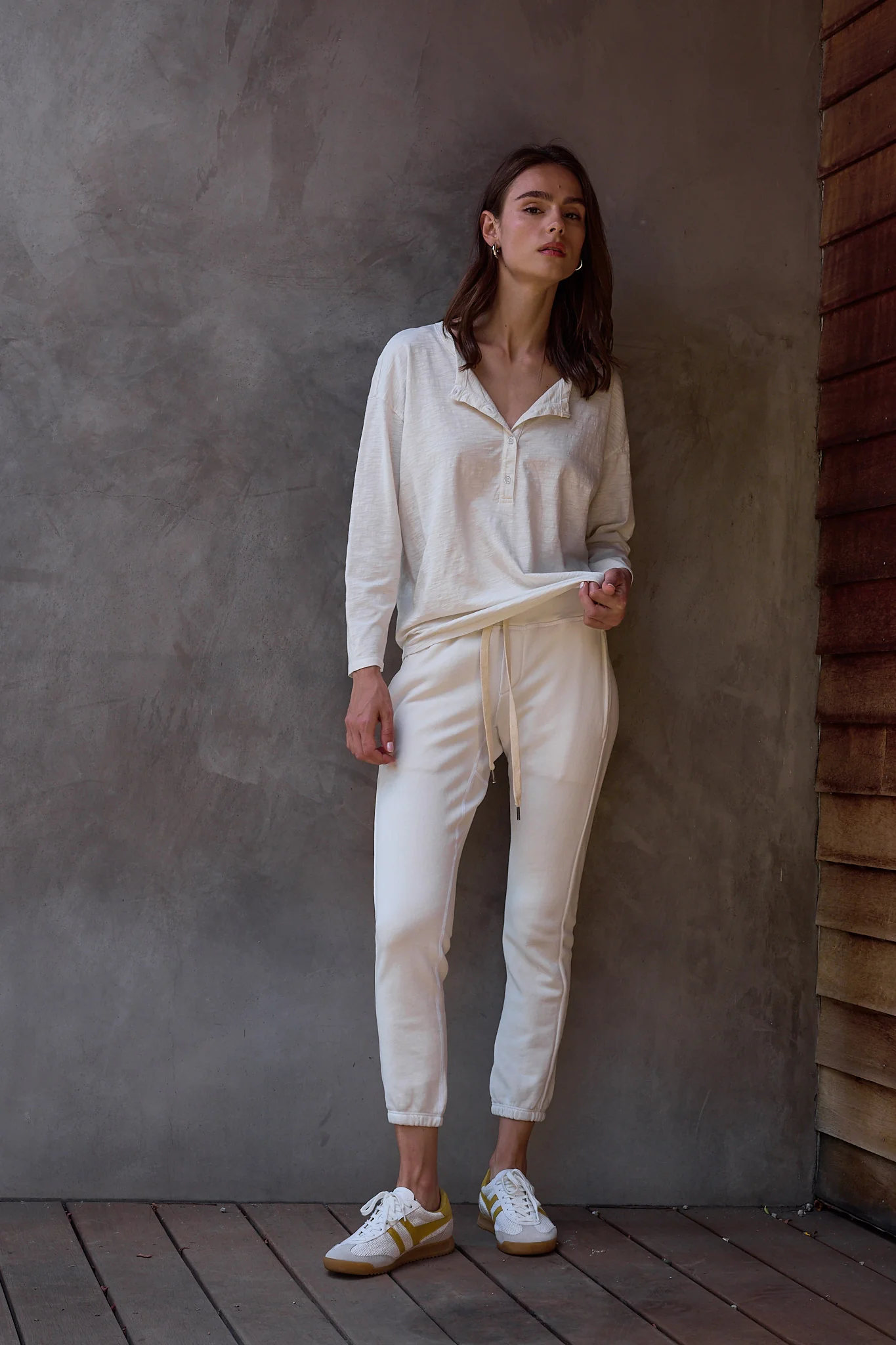 NSF Hazel Boxy Slub Jersey Henley - Soft White - Renuaun