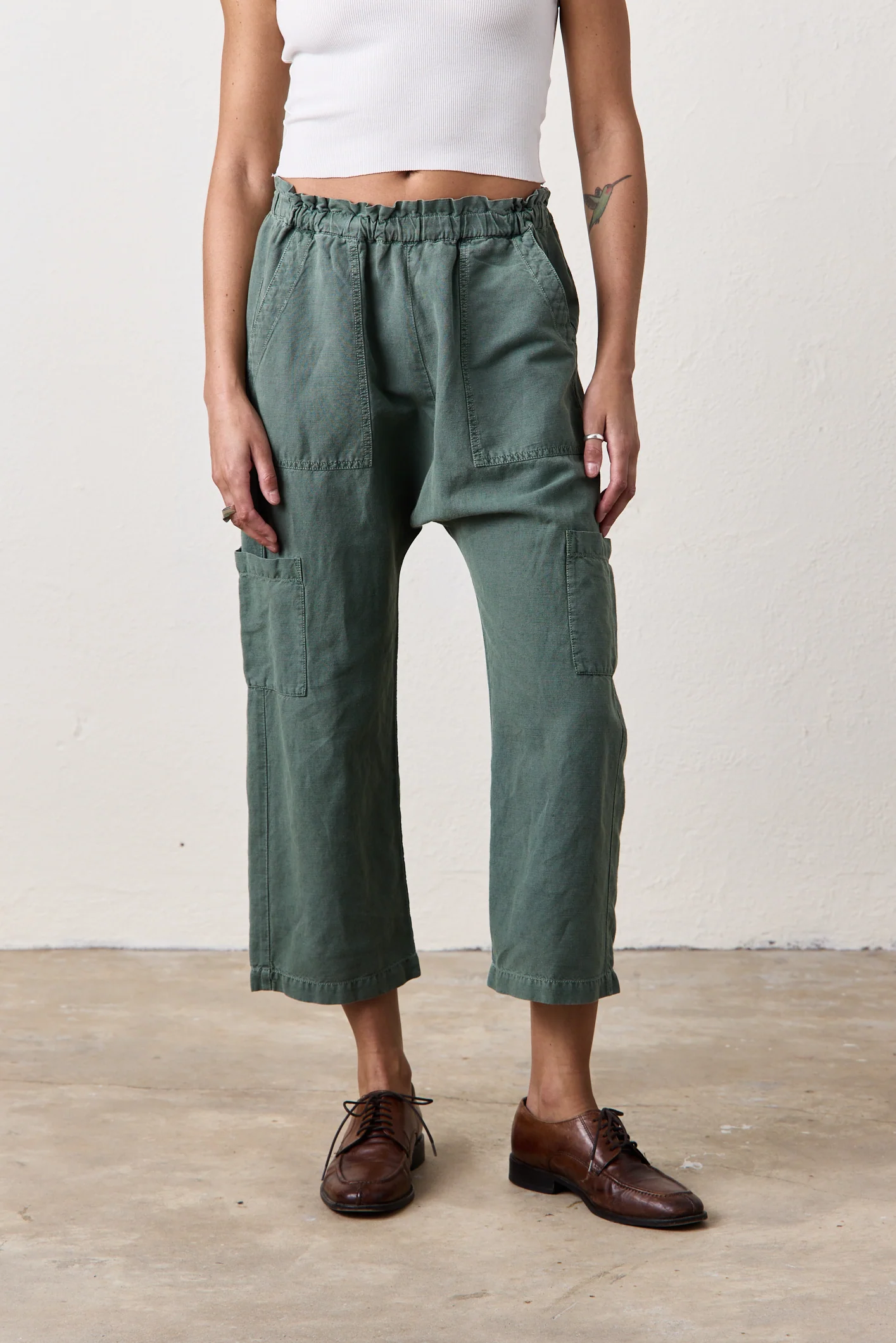 NSF Shailey Paperbag Waist Linen Cotton Pant - Sulpher Stone - Renuaun