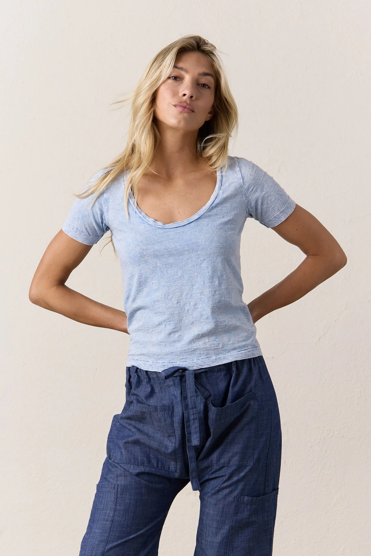 NSF Tally Slim Fit U Neck Slub Jersey Tee - Blue Perl - Renuaun