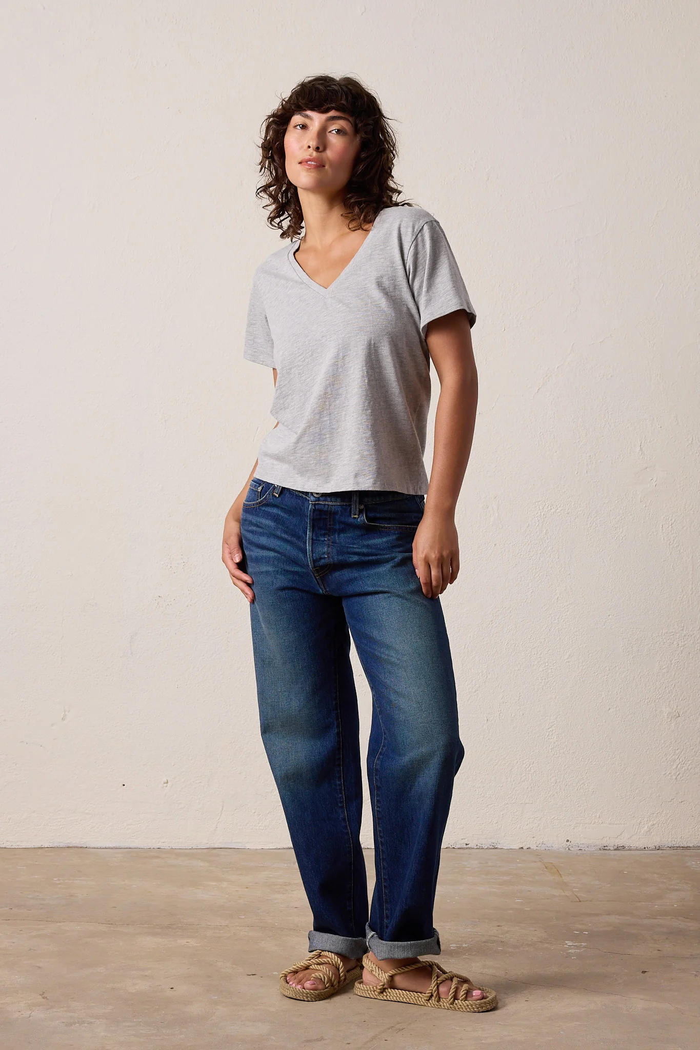 NSF Layla Relaxed V Neck Vintage Jersey Tee - Heather Gray - Renuaun