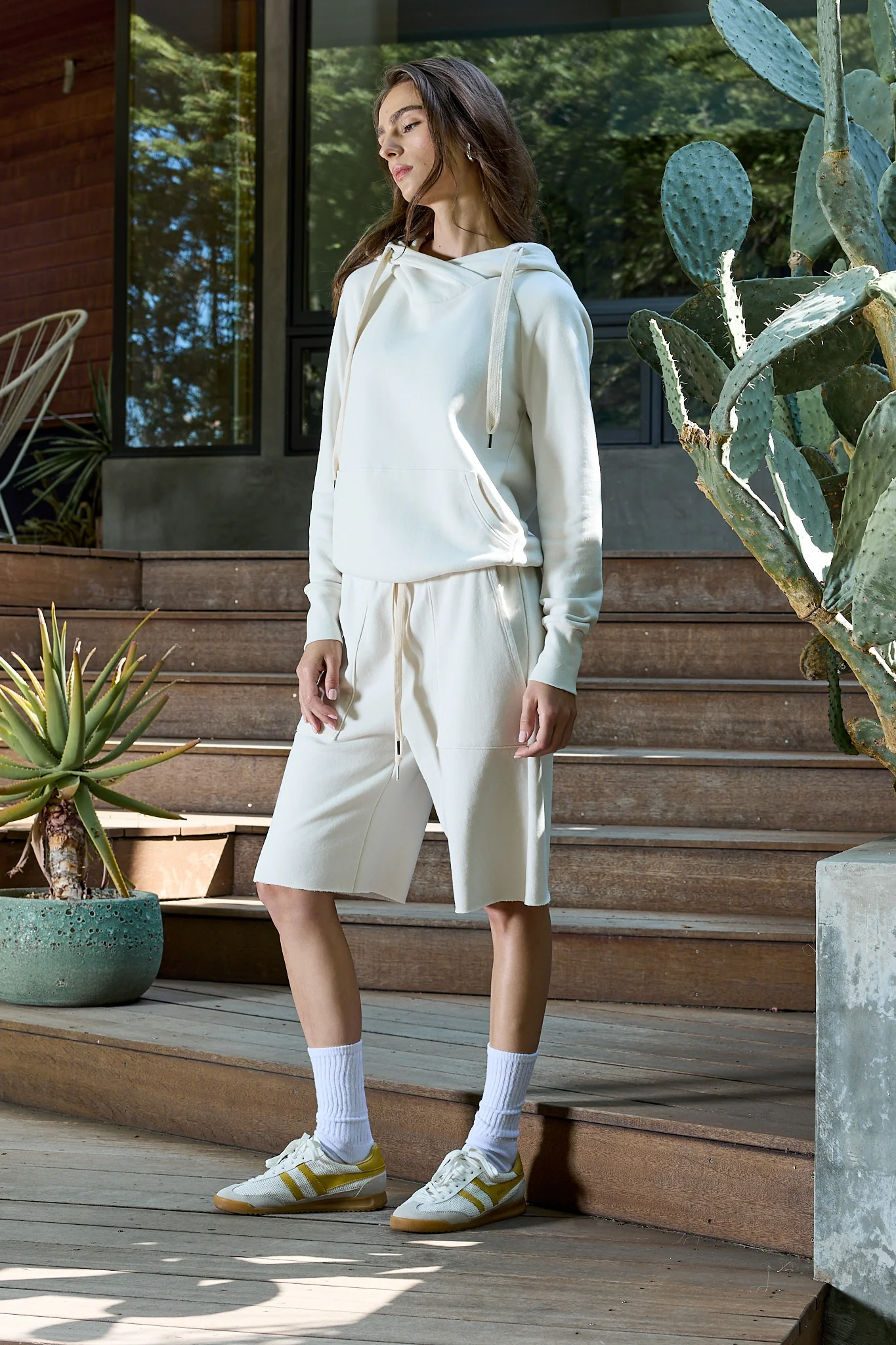 NSF Lisse Fitted Loop Terry Hoodie - Soft White - Renuaun