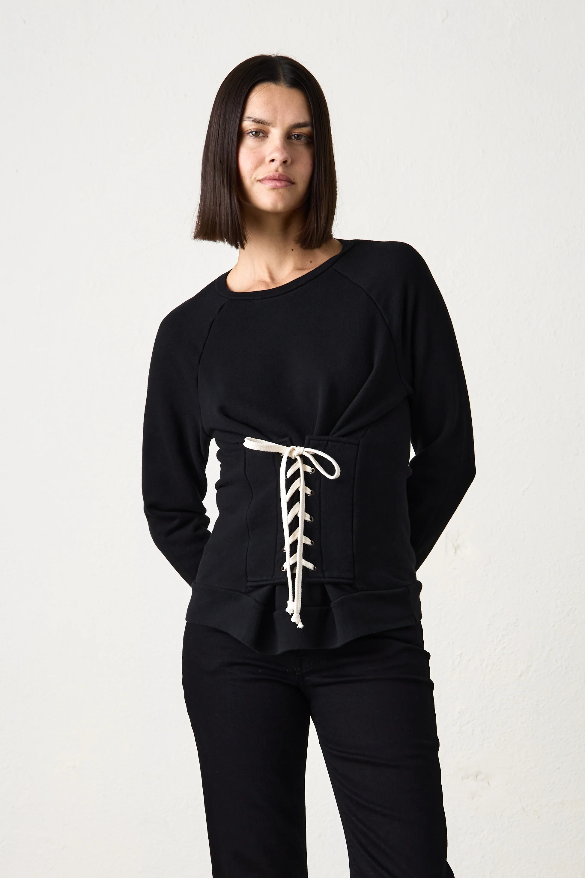 NSF Elio Corset Loop Terry Crew - Black - Renuaun