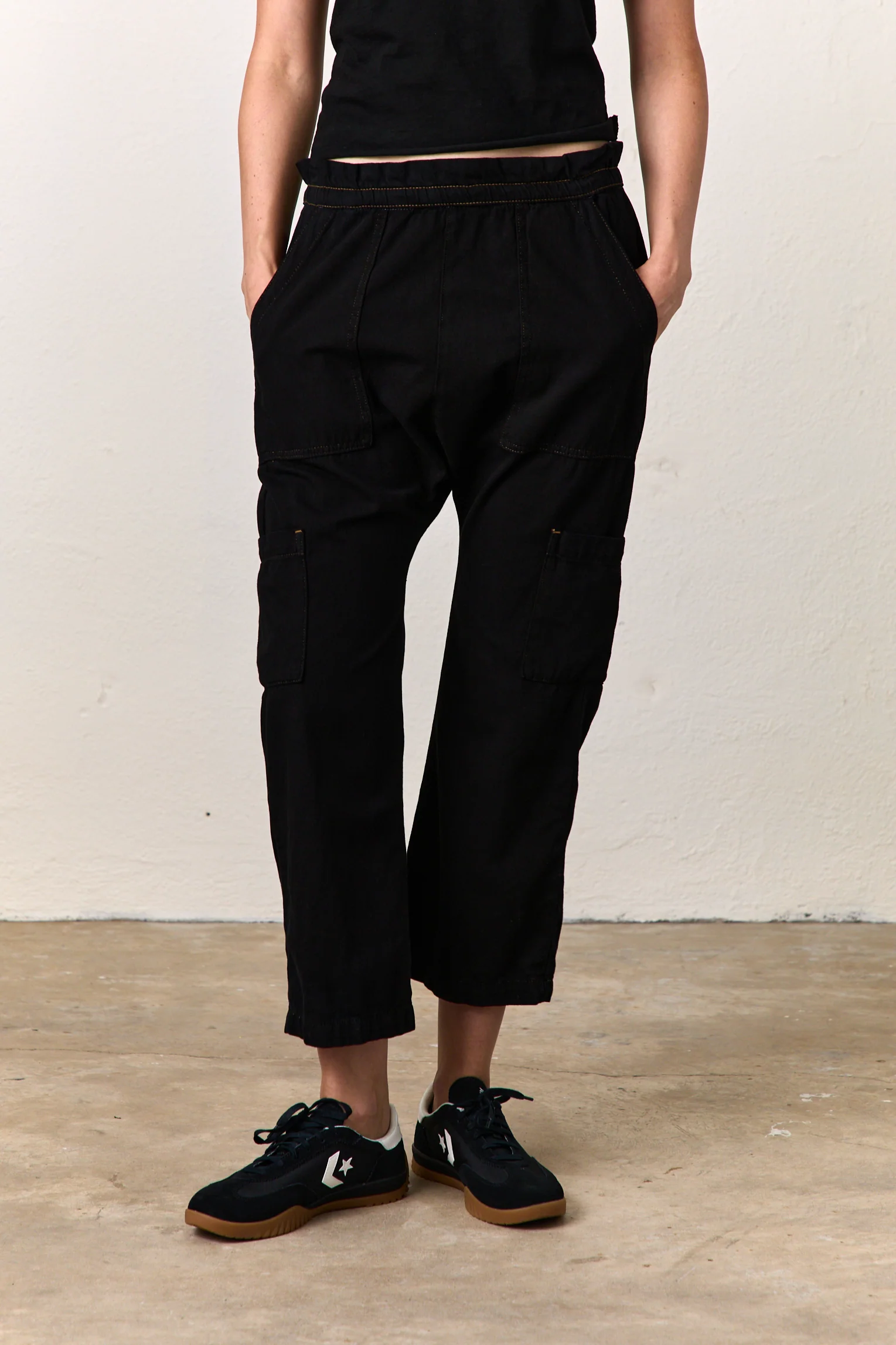 NSF Shailey Paperbag Waist Cotton Pant / Over Dye Black - Renuaun