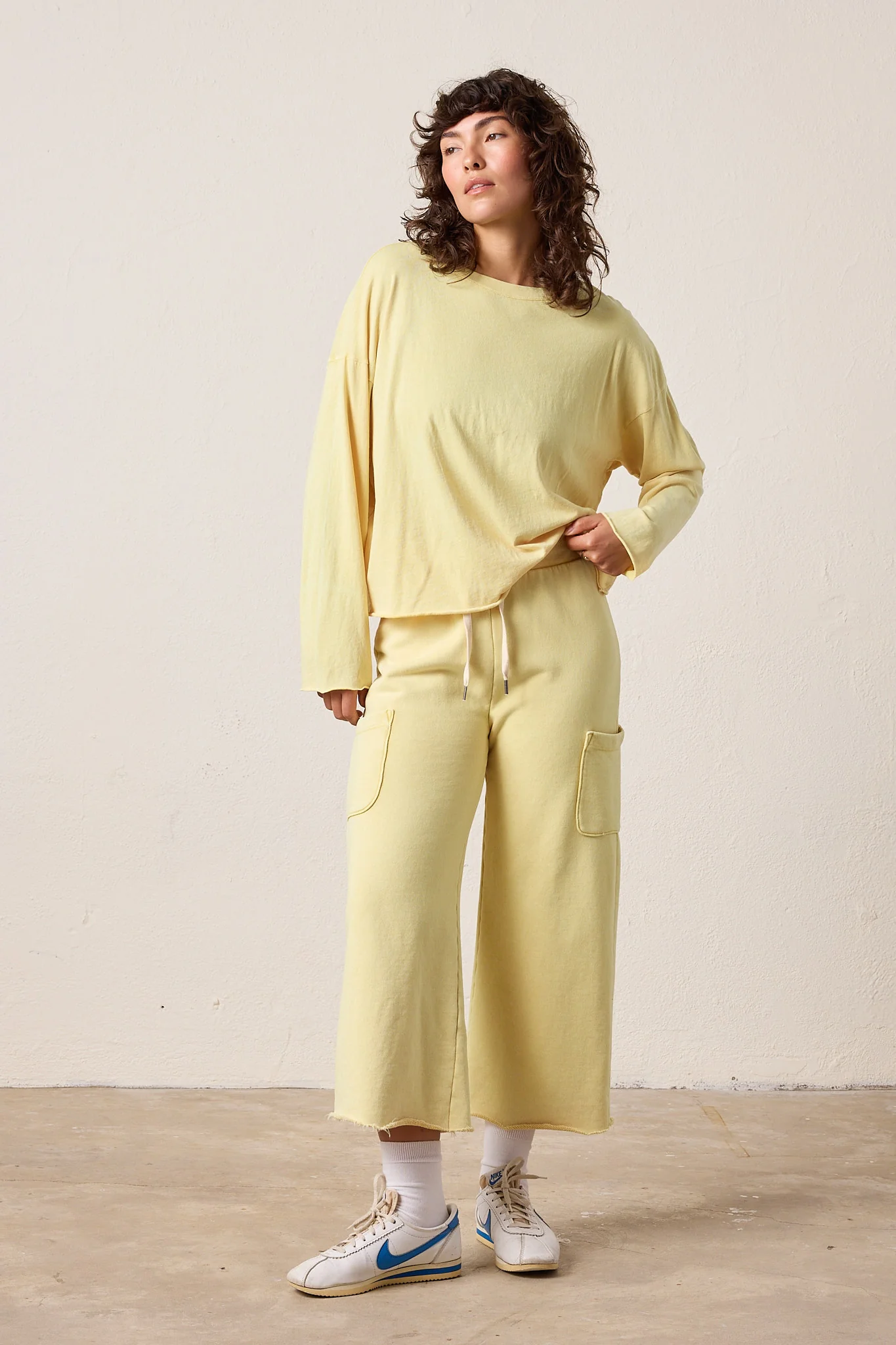 NSF Diya Crop Straight Loop Terry Sweatpant - Lemon Perl - Renuaun