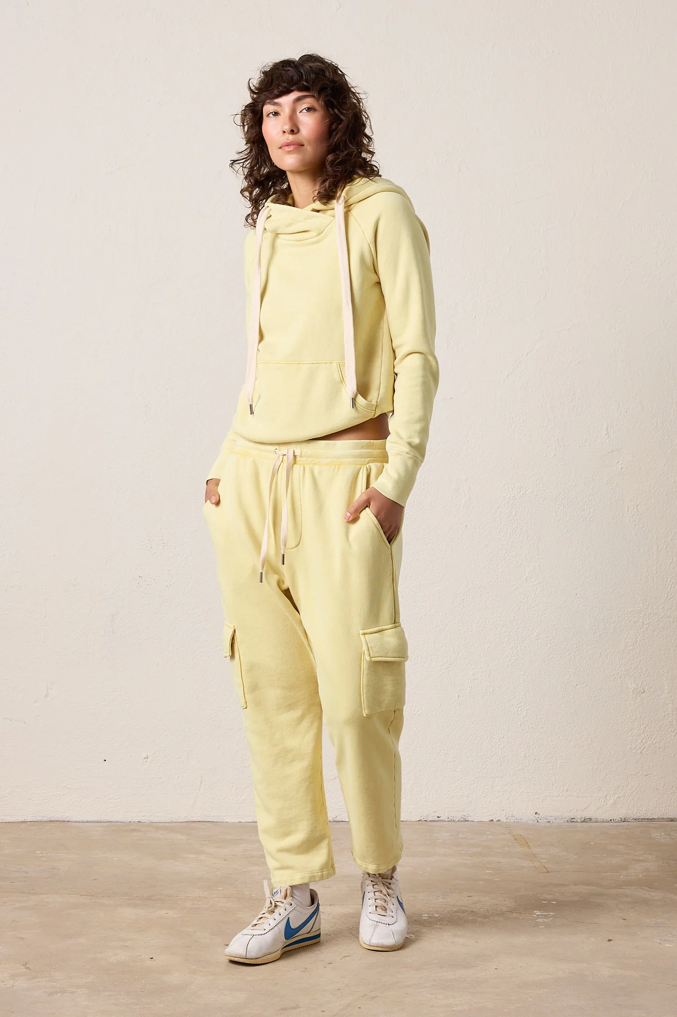 NSF Mateo Drop Rise Cargo Loop Terry Sweatpant - Lemon Perl - Renuaun