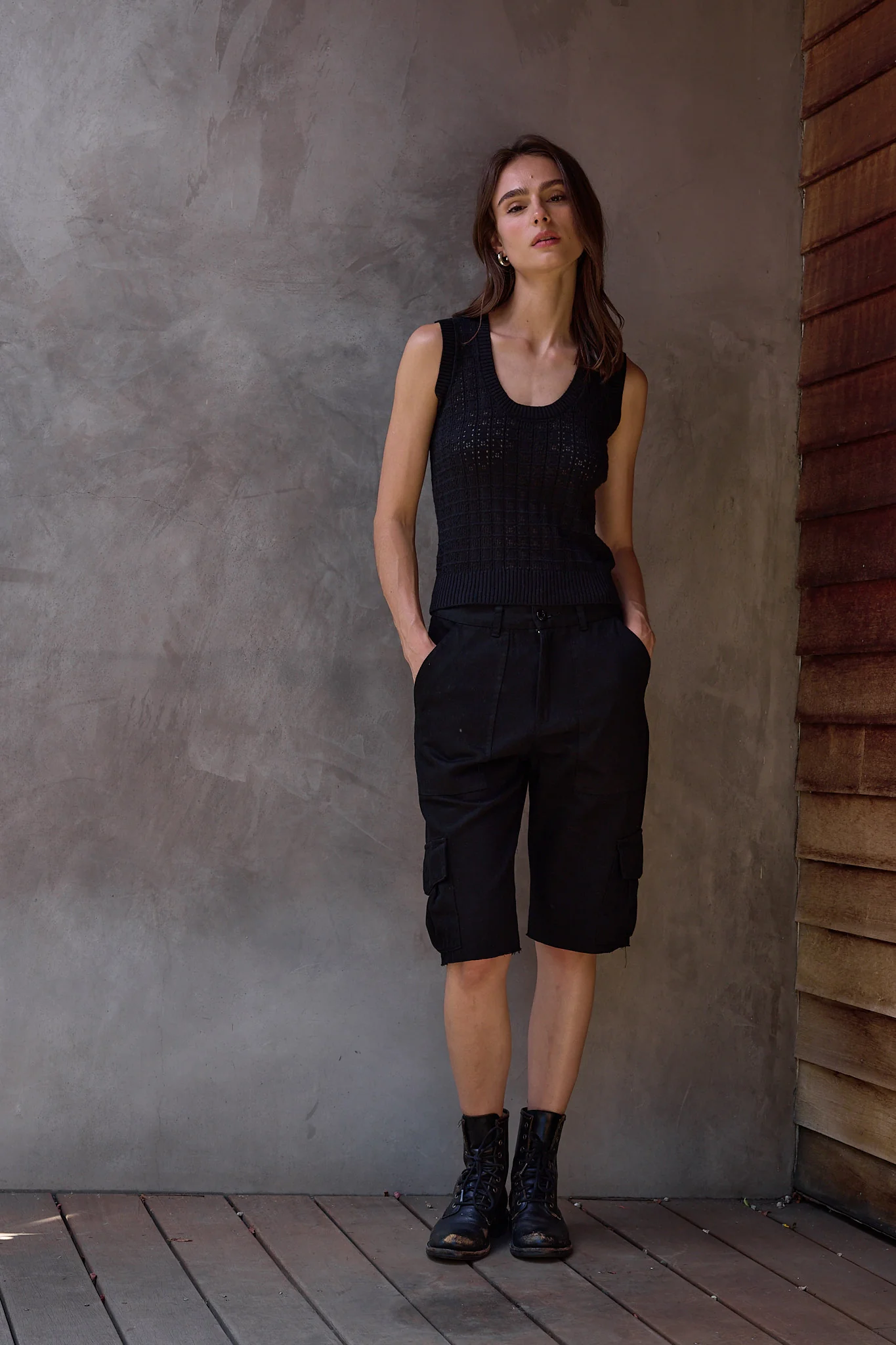 NSF Scout Relaxed Twill Cargo Culotte - Black - Renuaun
