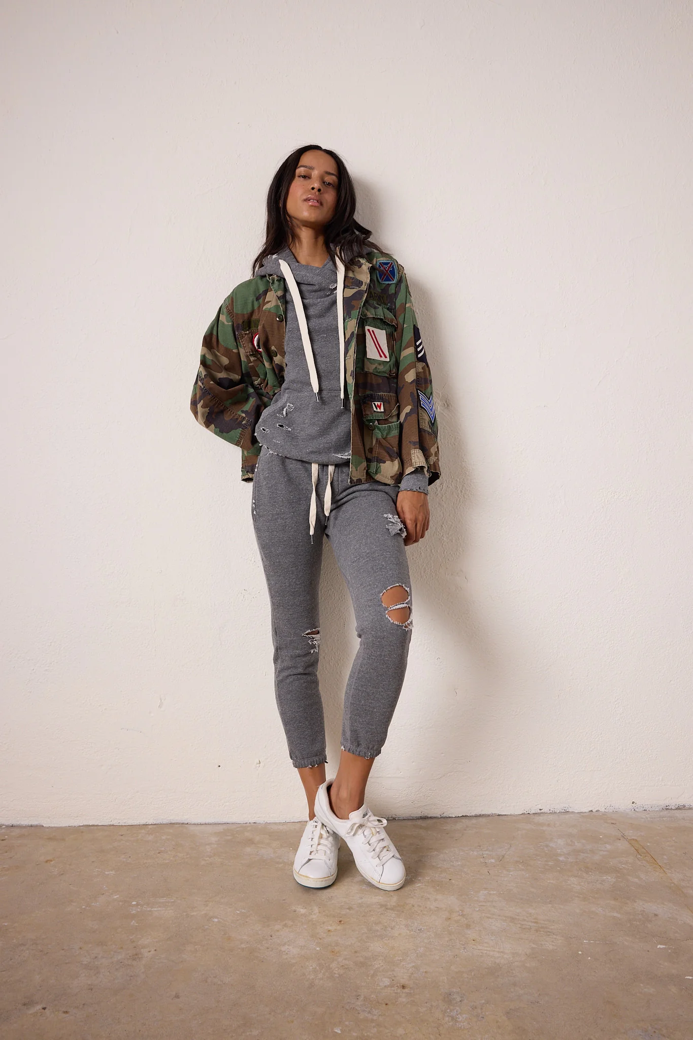 NSF Sayde Slim Destroyed Melange Terry Sweatpant - Charcoal Heather Gray - Renuaun