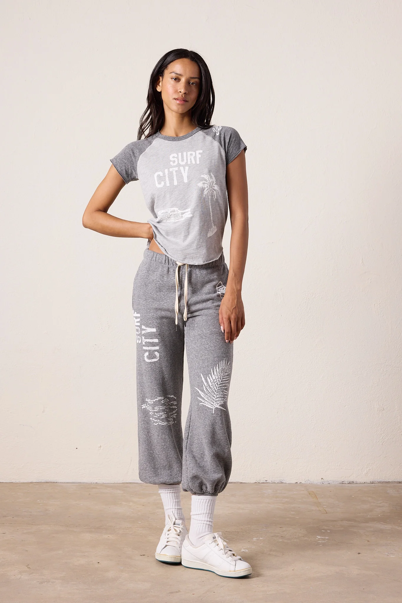 NSF Tommy Vintage Jersey Surf City Raglan Tee - Gray/Charcoal - Renuaun