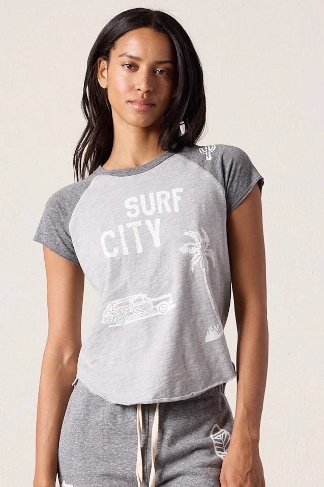NSF Tommy Vintage Jersey Surf City Raglan Tee - Gray/Charcoal - Renuaun