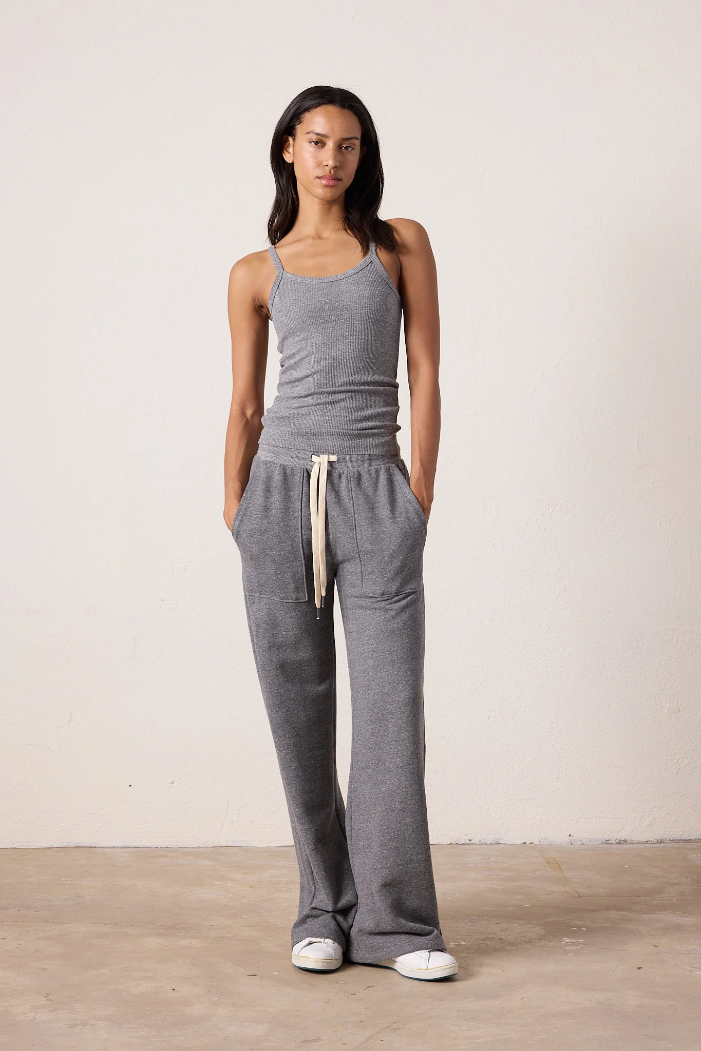 NSF Franky Wide Leg Melange Terry Sweatpant - Charcoal Heather Gray - Renuaun