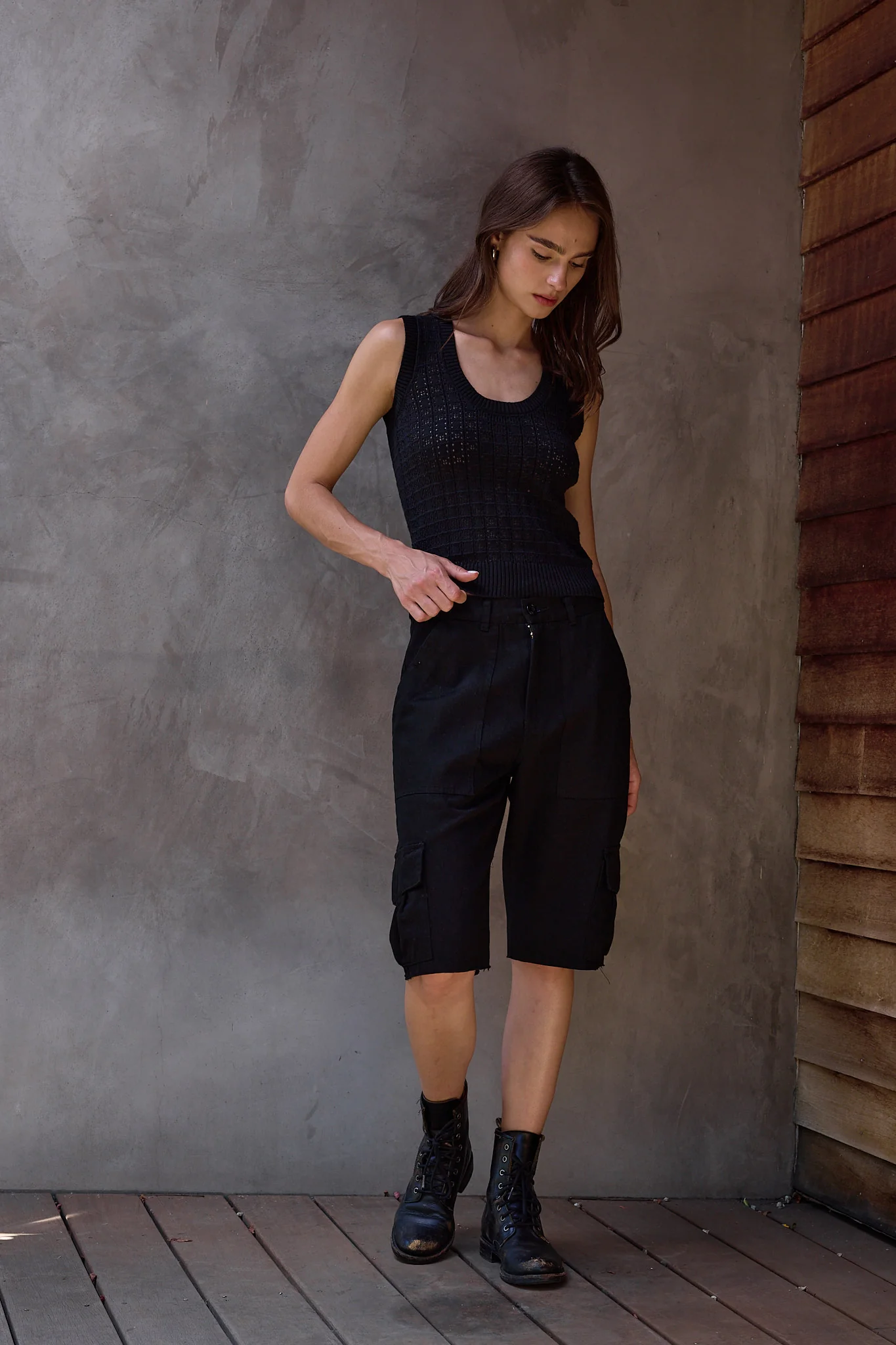 NSF Scout Relaxed Twill Cargo Culotte - Black - Renuaun