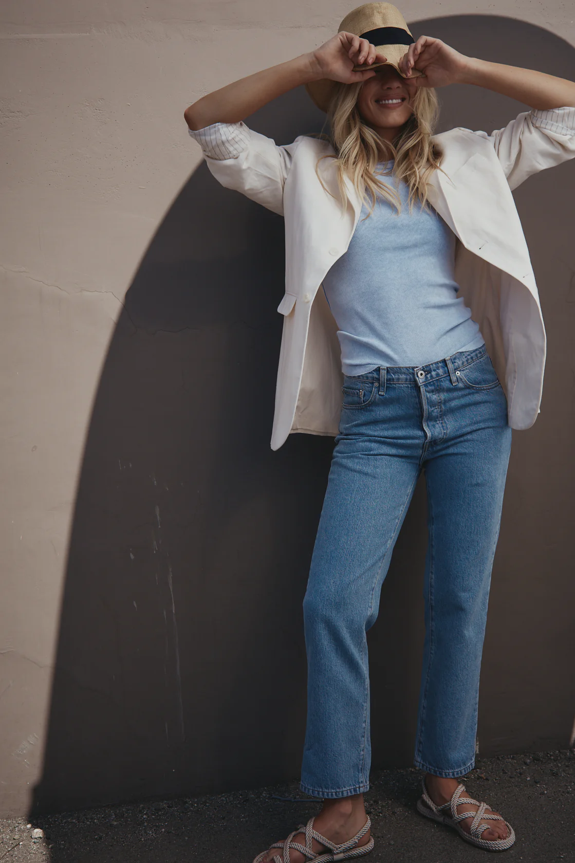 NSF Lawrence Oversize Linen Cotton Blazer - Ivory - Renuaun