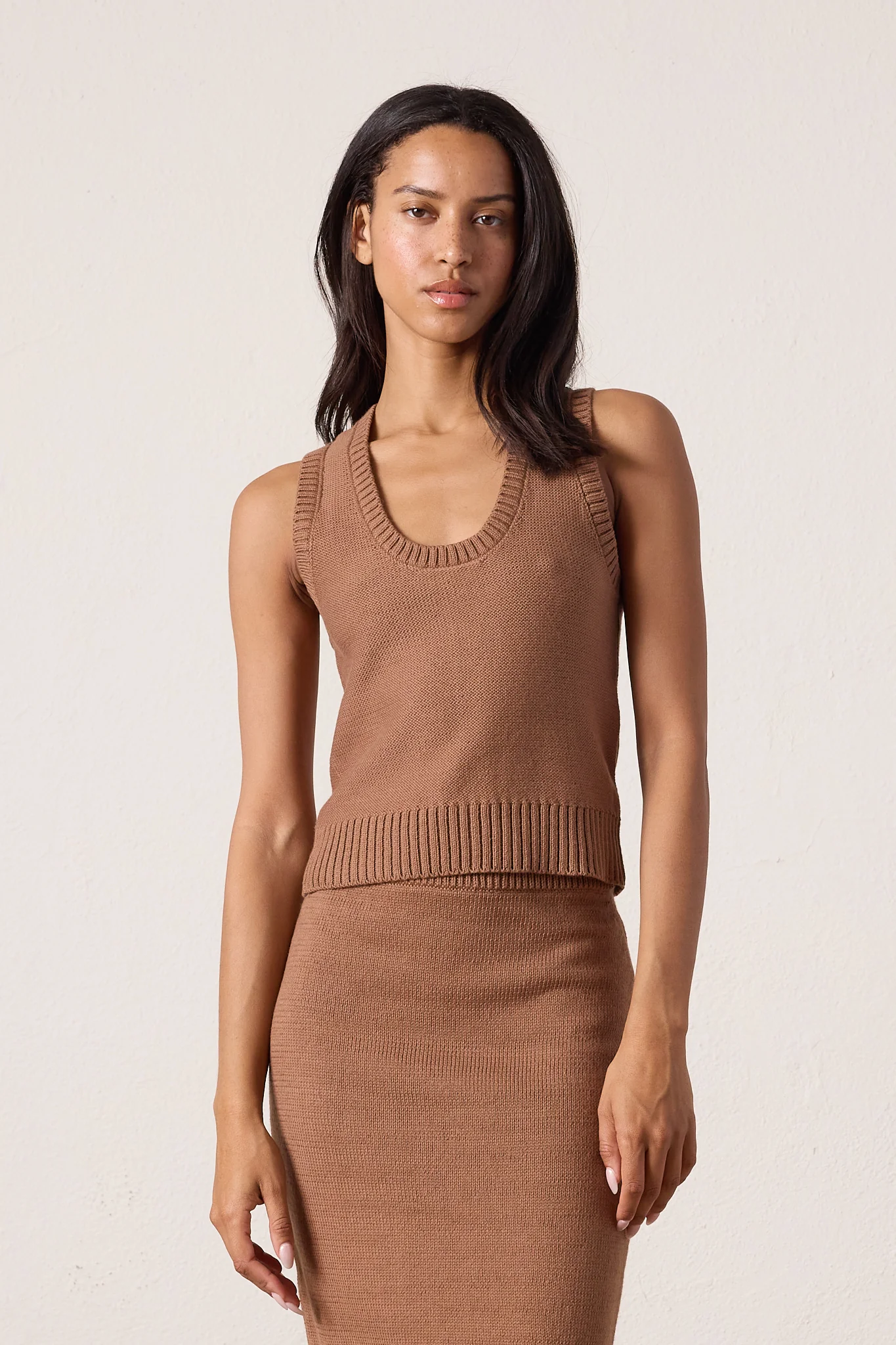 NSF Valeria Cotton Sweater Tank - Brown - Renuaun
