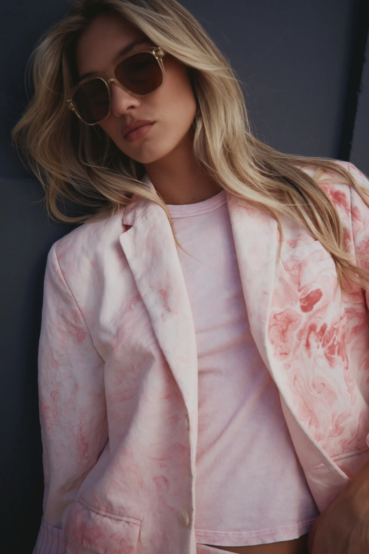 NSF Seville Slouchy Linen Cotton Marbled Blazer - Pink Marble - Renuaun