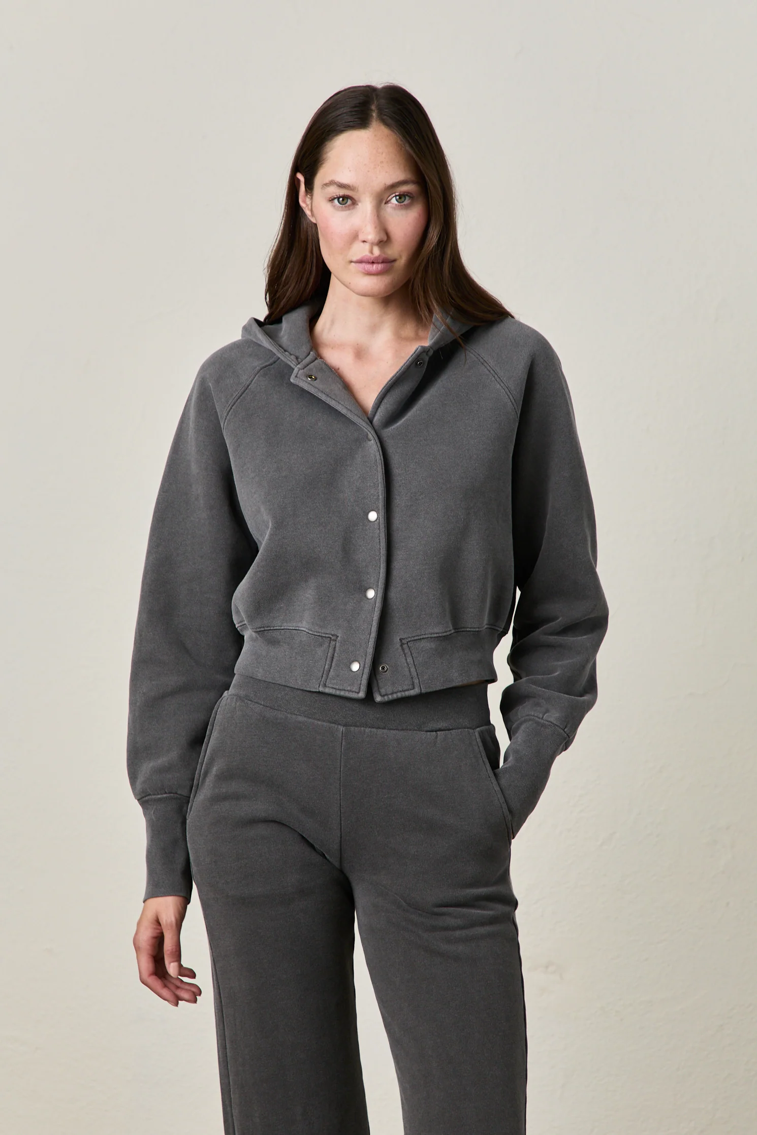 LUZ COZY FLEECE BOMBER JACKET / FADED BLACK - Renuaun