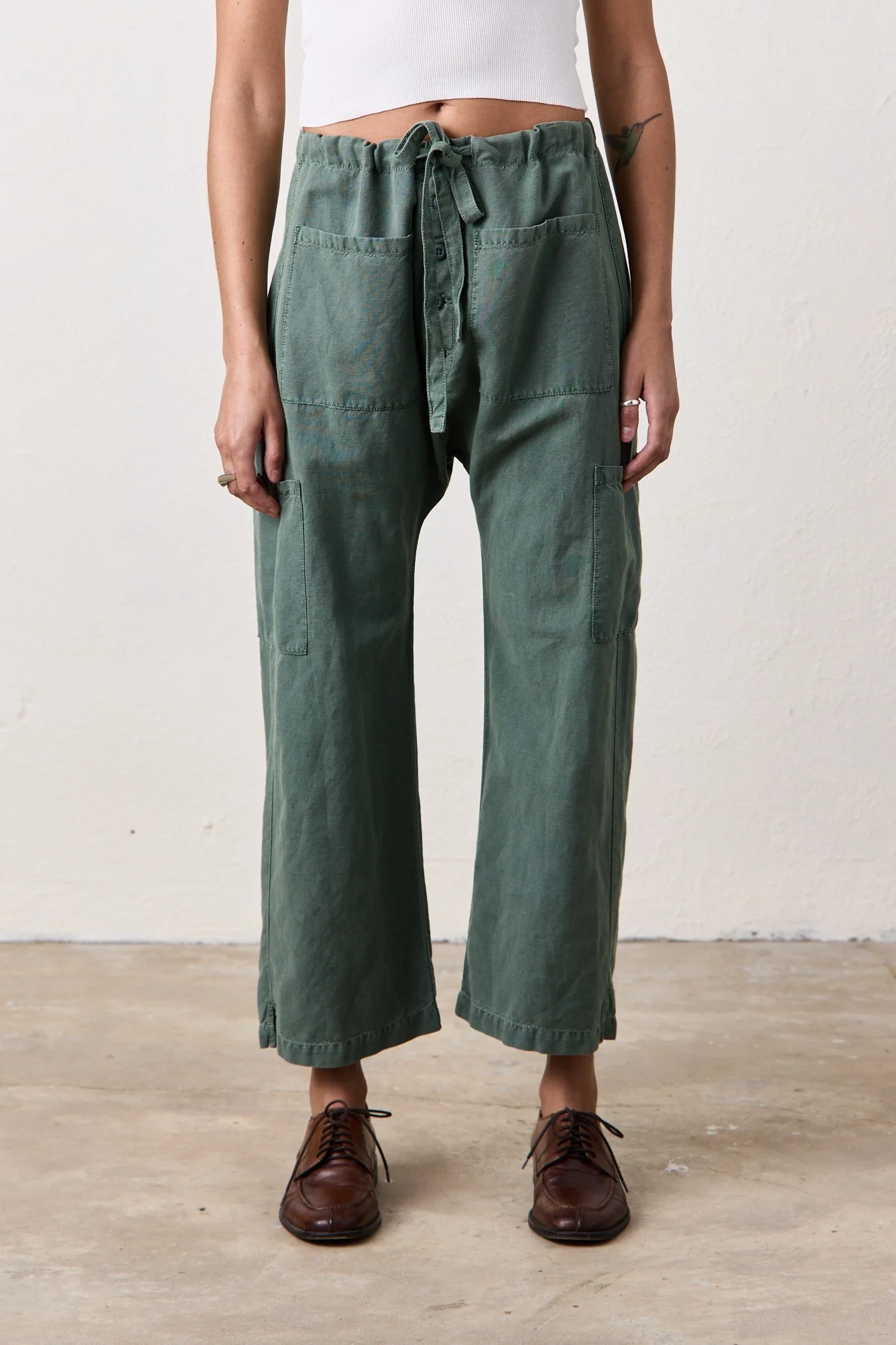 CARLSON LINEN COTTON TIE PANT / SULPHER STONE - Renuaun